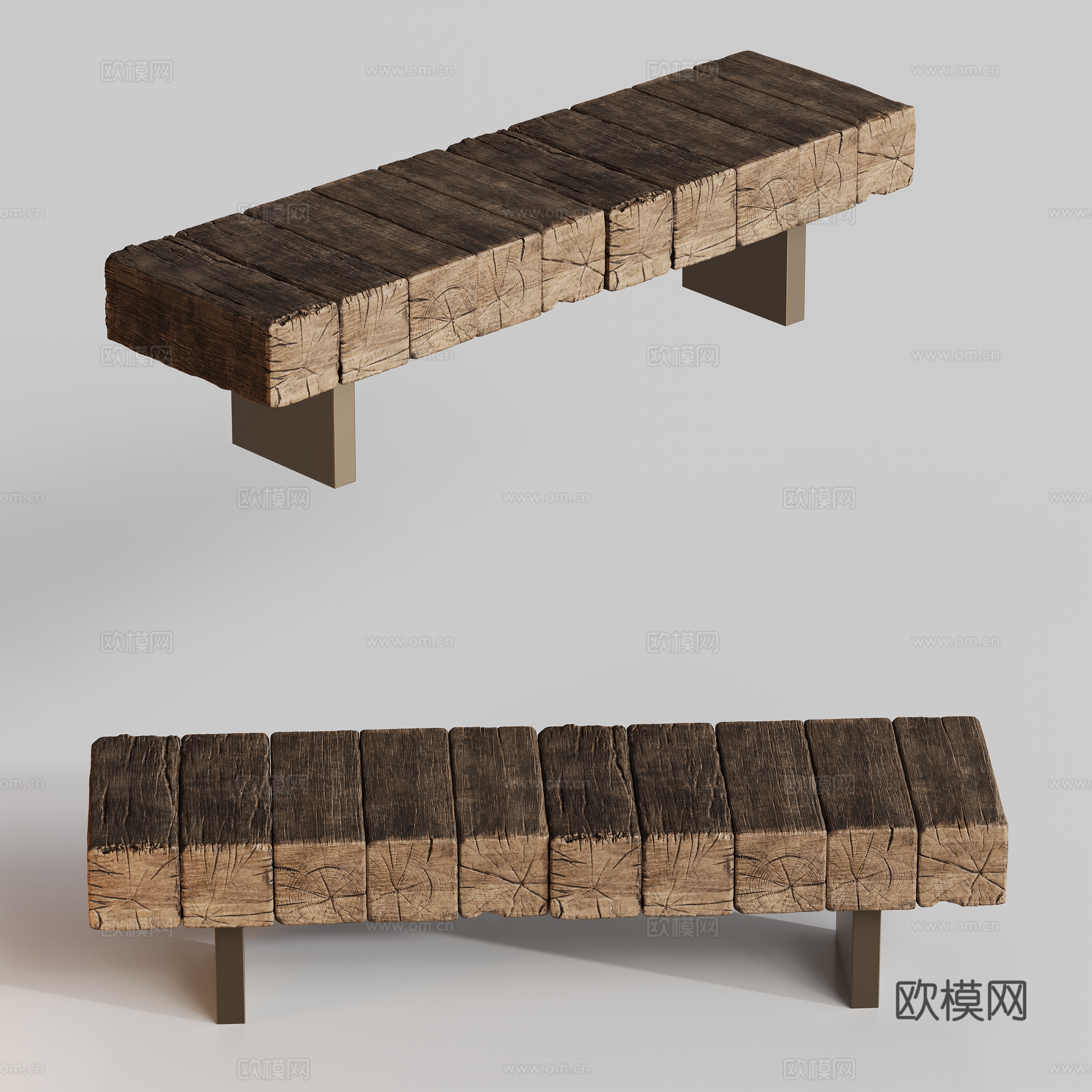中古原木条凳换鞋凳su模型