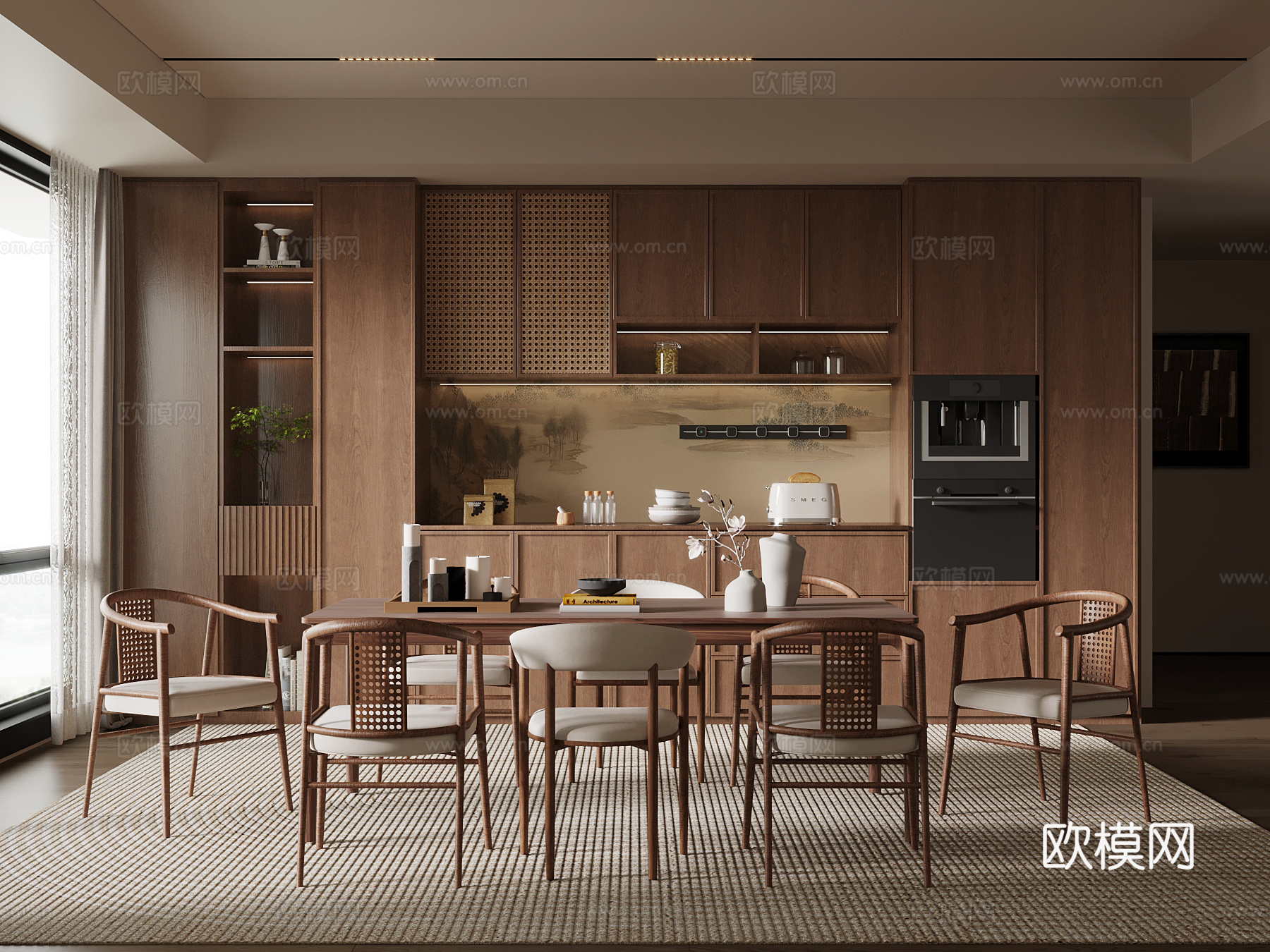 新中式餐厅su模型下载（渲染图1）