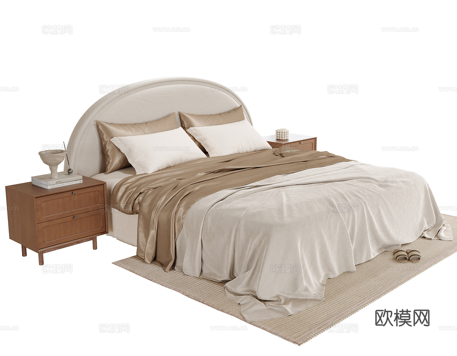 现代双人床 床头柜 单人床su模型