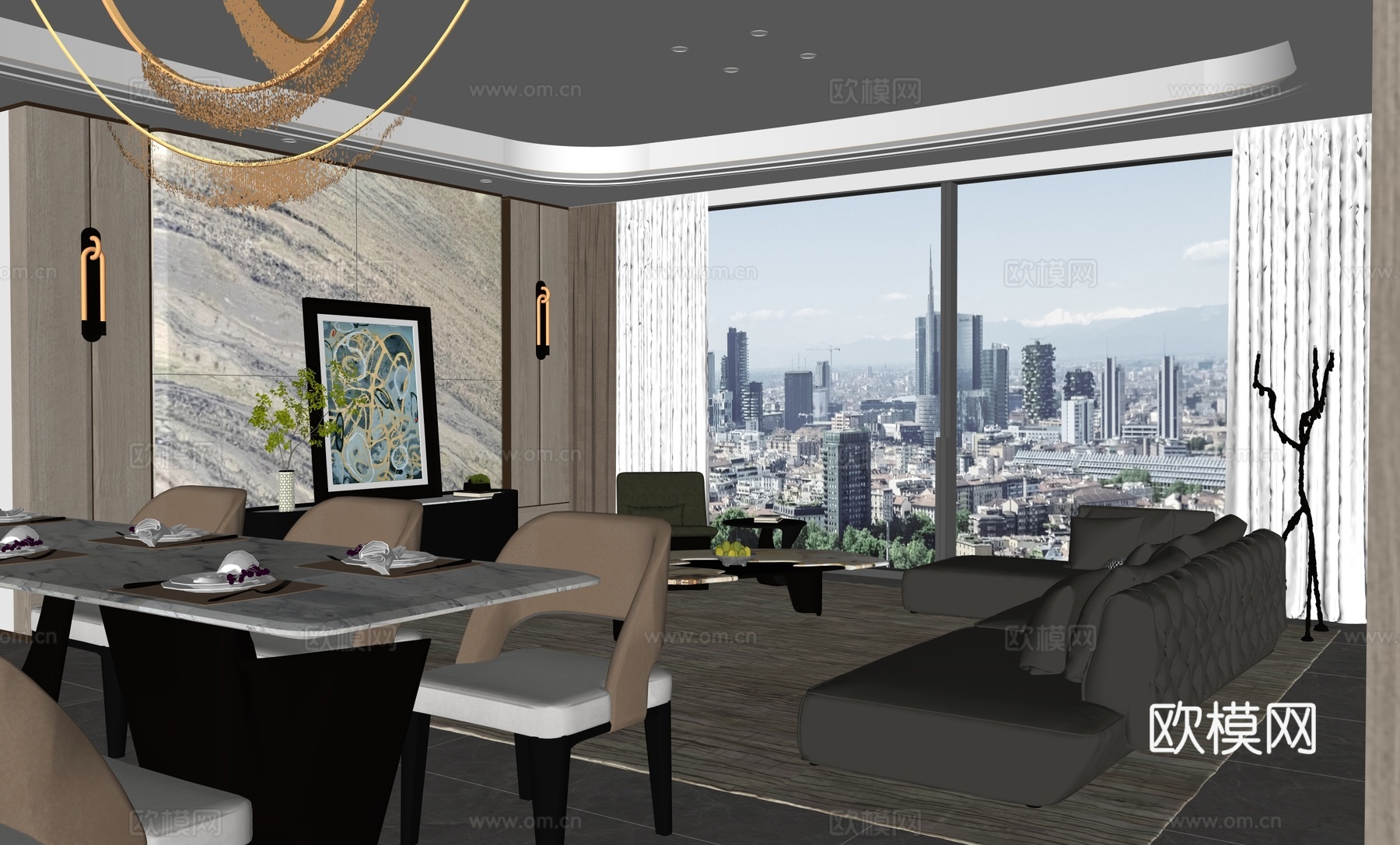 现代轻奢客餐厅 样板房su模型