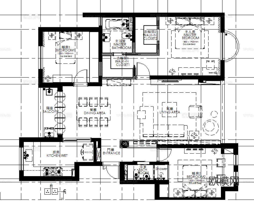 10北欧风格样板间大平层CAD施工图附效果图cad施工图