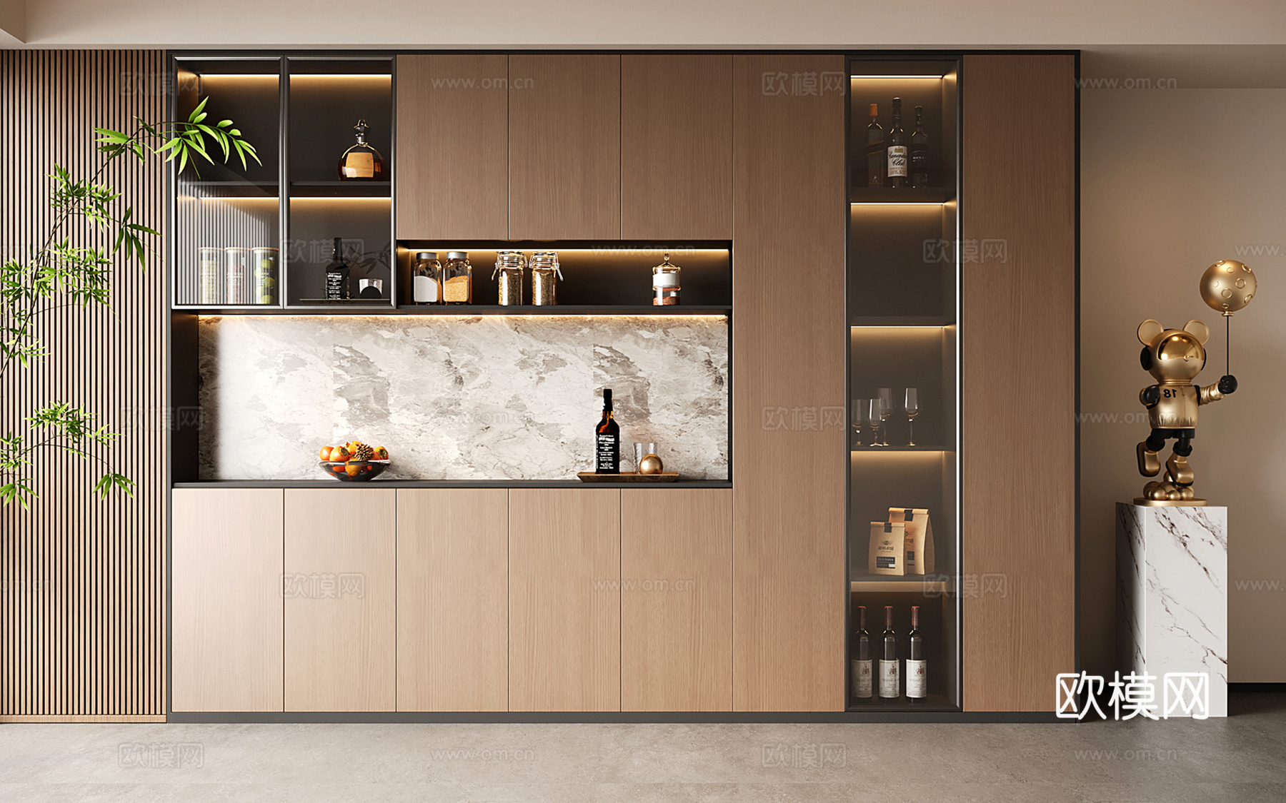 意式现代酒柜 定制满墙酒柜su模型