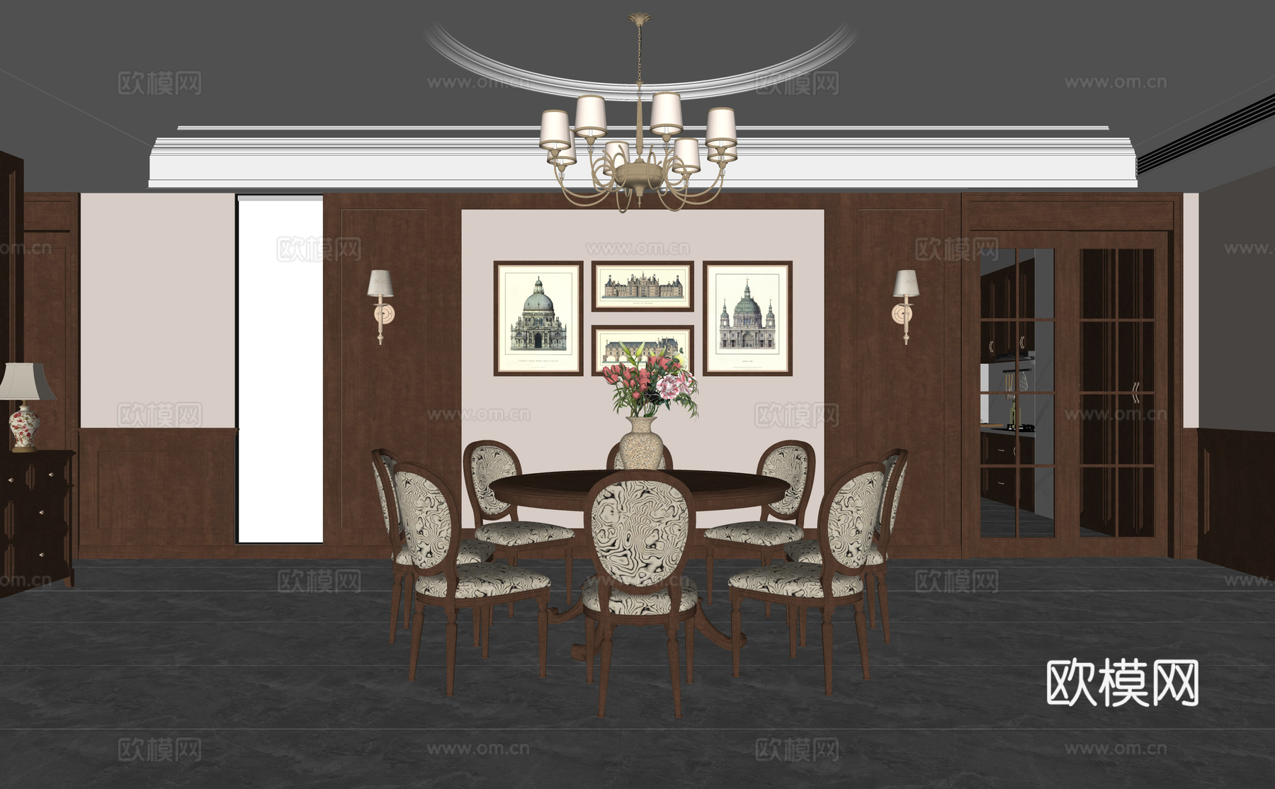 美式餐厅su模型