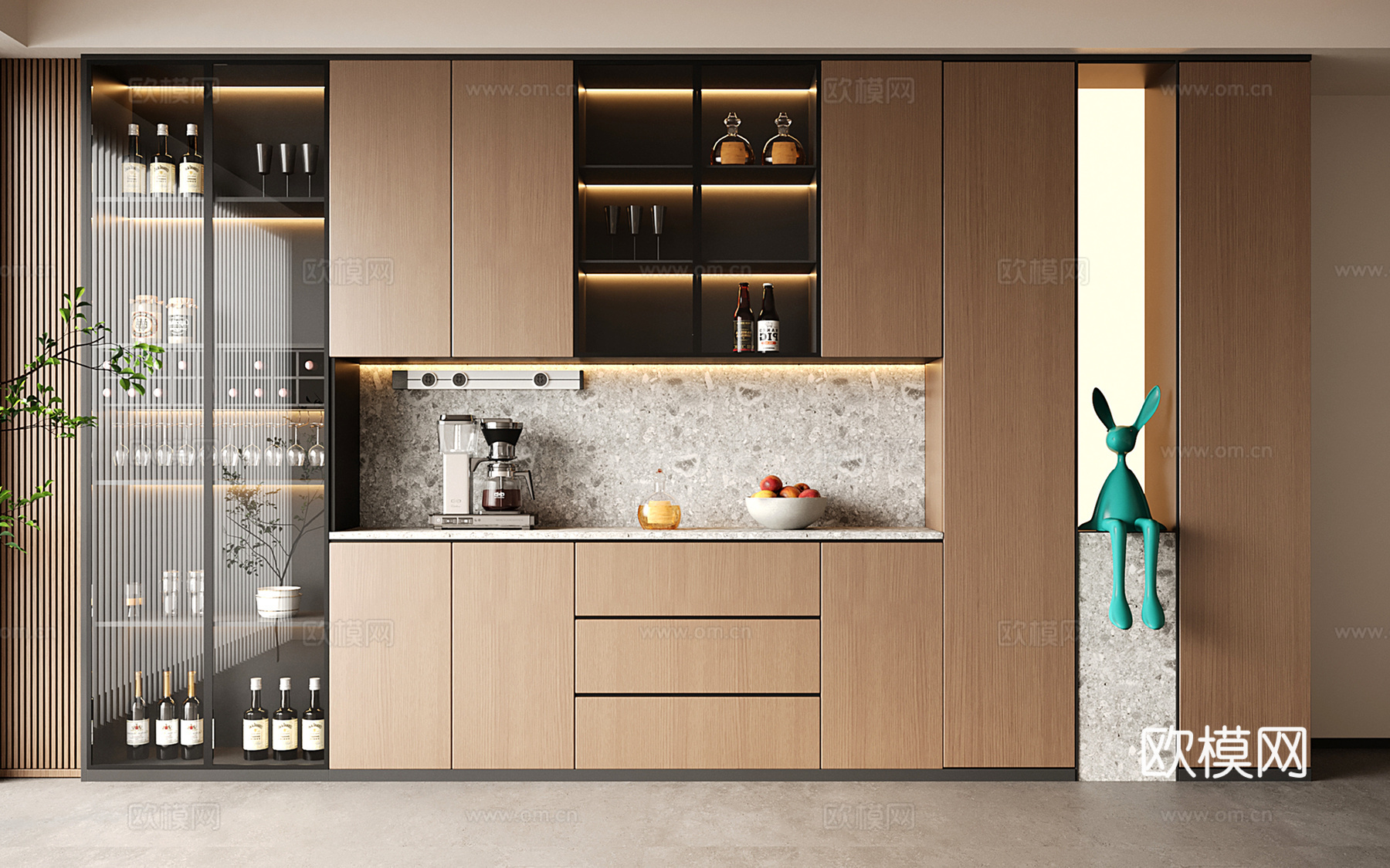 意式现代酒柜 定制满墙酒柜su模型