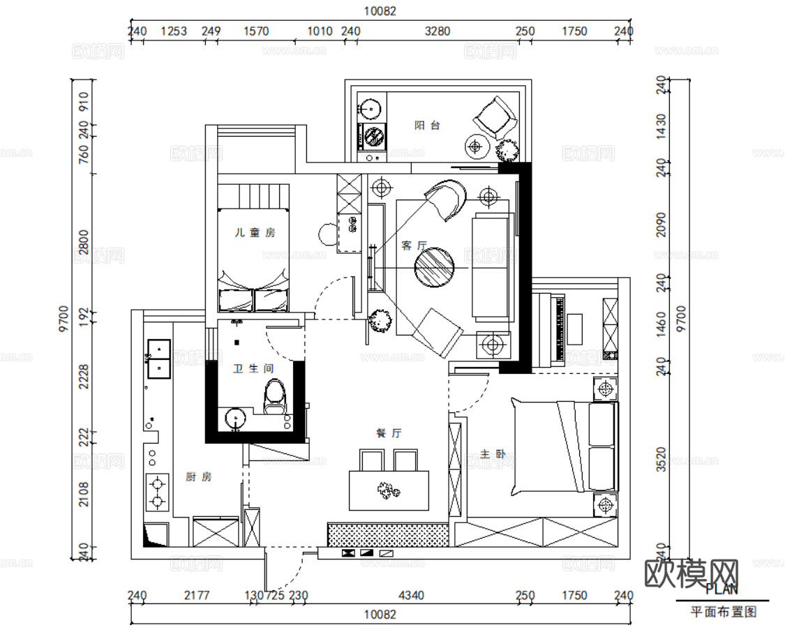 10北欧风格样板间大平层CAD施工图附效果图cad施工图