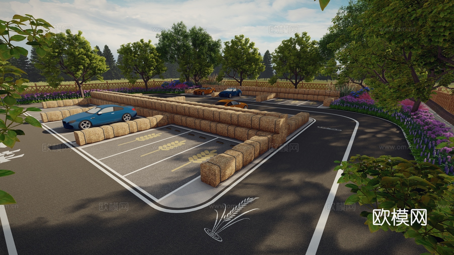 现代户外农耕田园生态停车场农田趣味创意彩色农家图标涂鸦个性田su模型