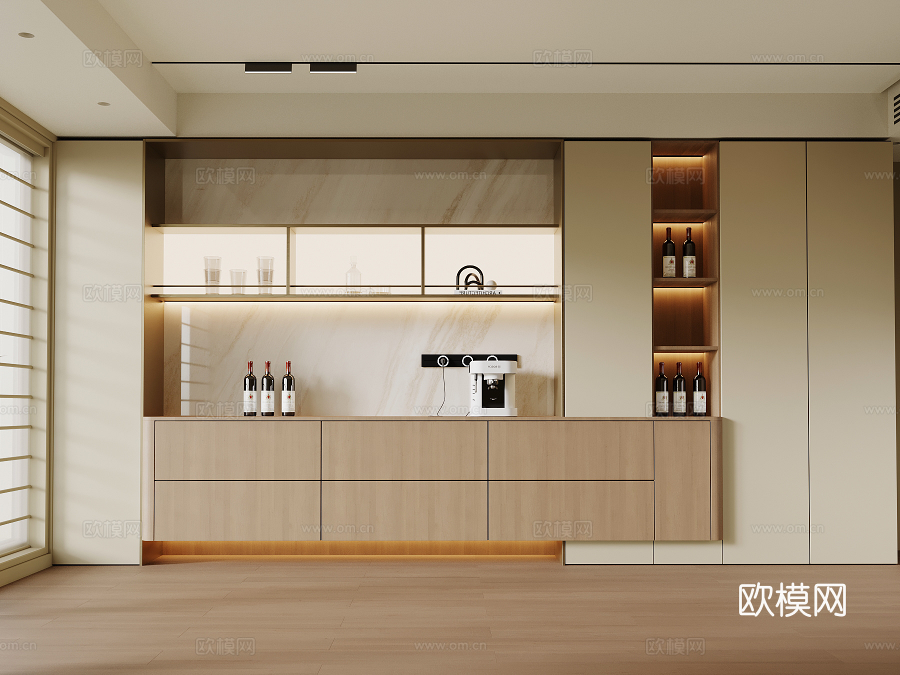 现代酒柜餐边柜su模型