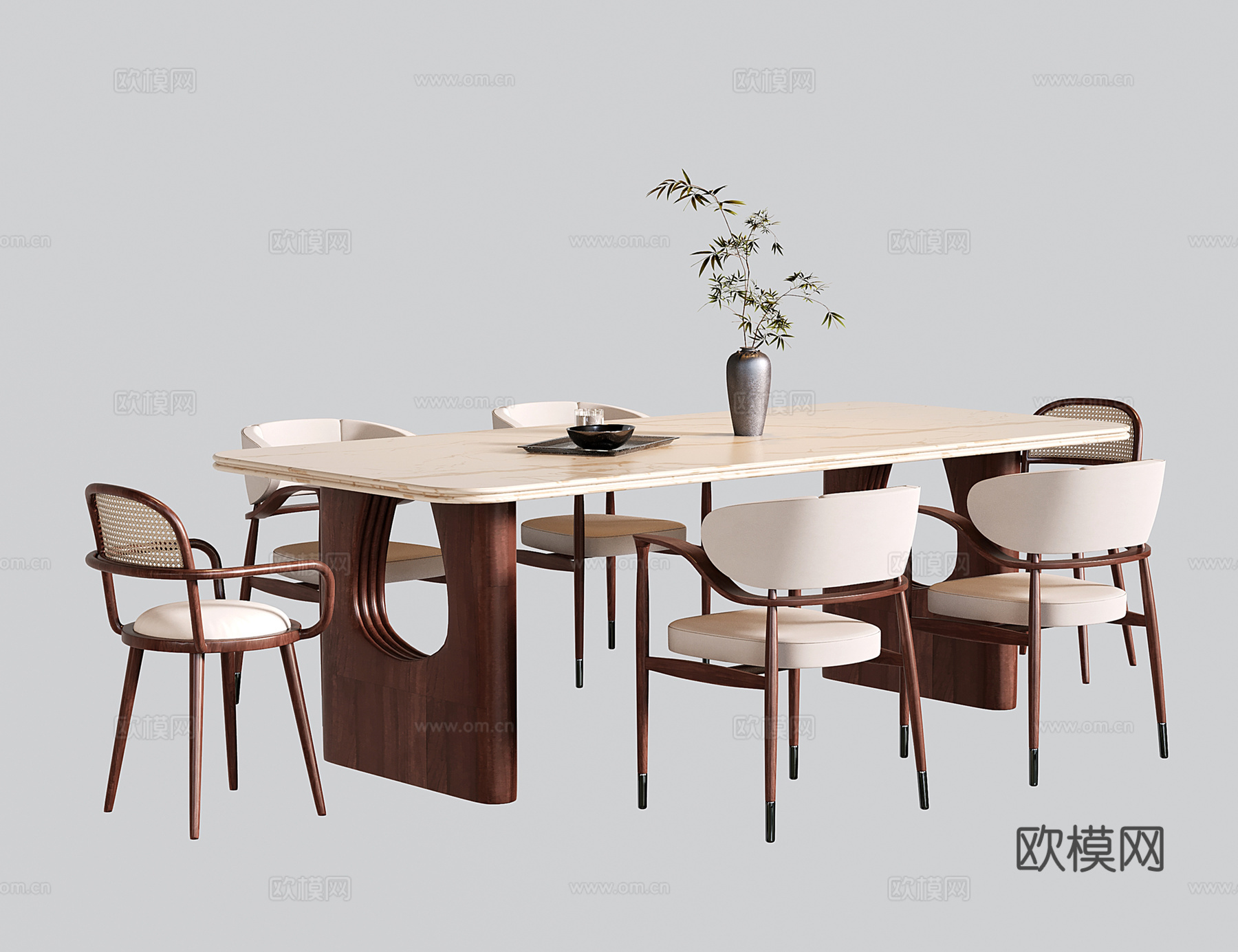 宋氏餐桌椅  新中式长方形餐桌 餐椅su模型