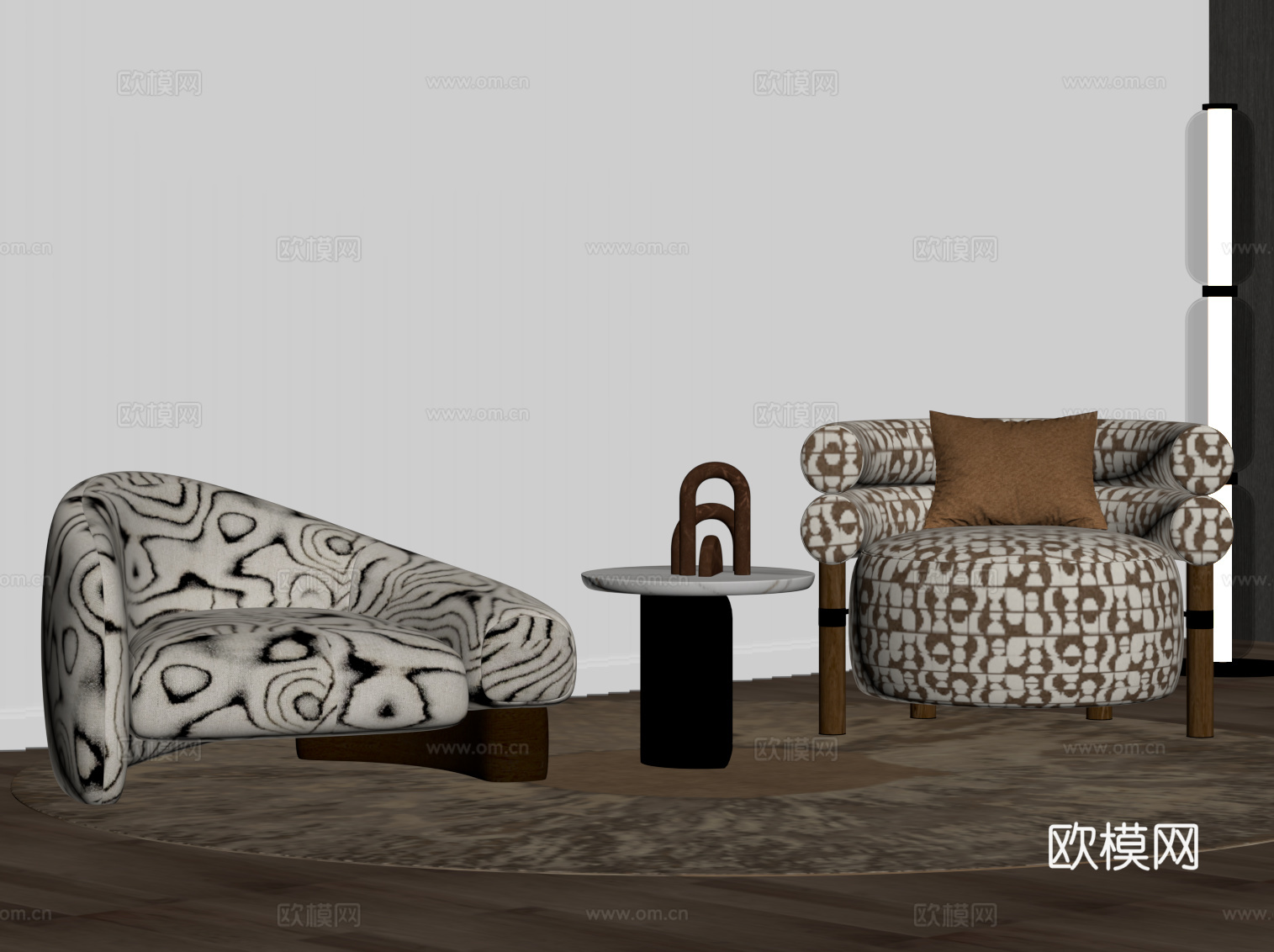 中古风休闲椅边几su模型