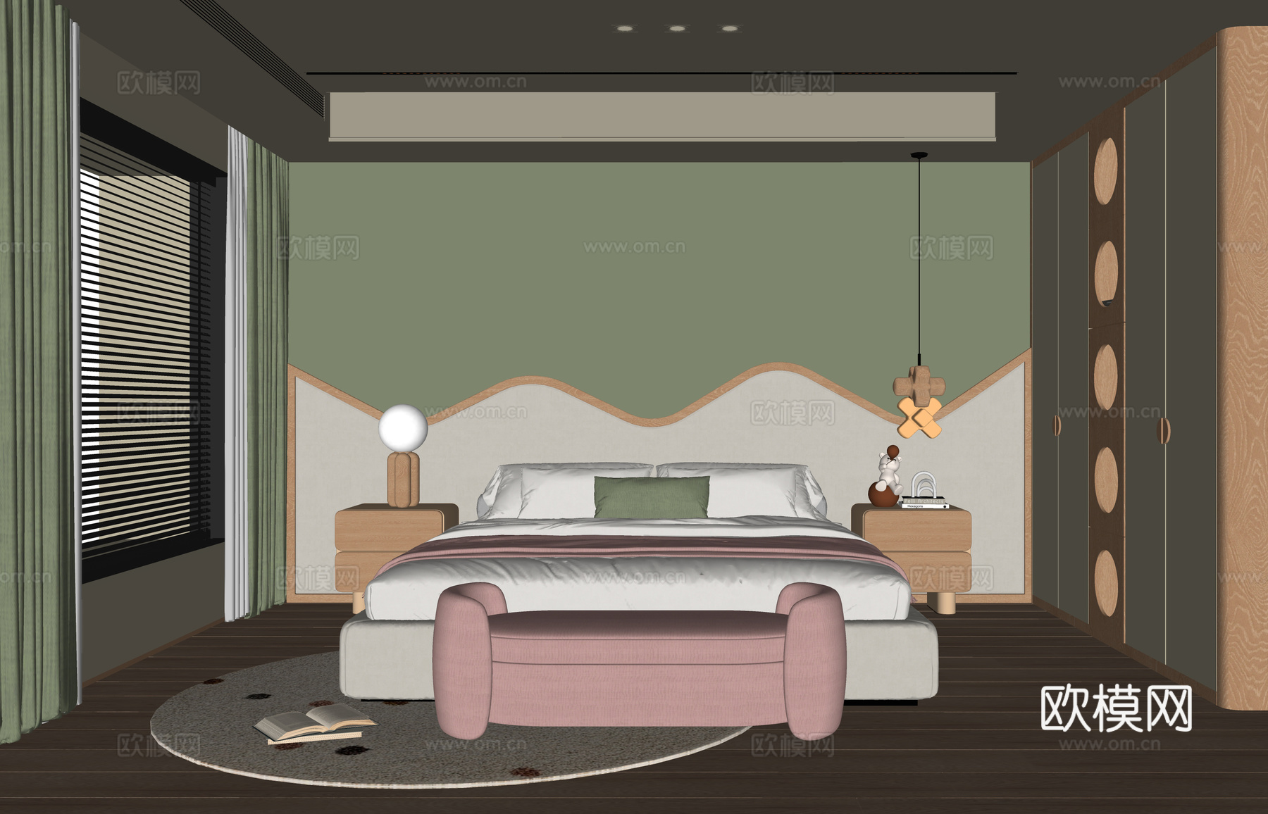 现代女孩房 儿童房 儿童床su模型