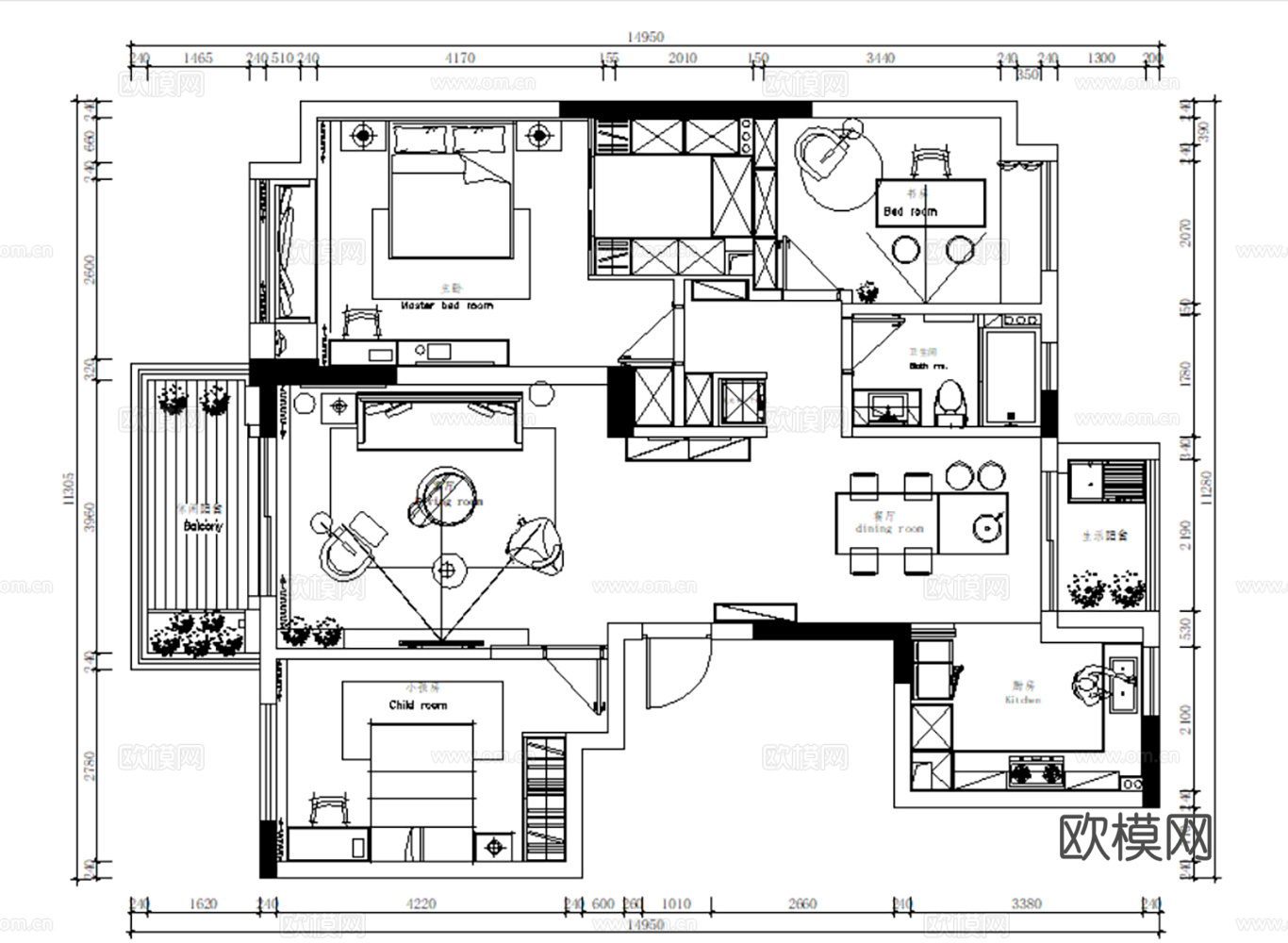 10套轻奢现代风格样板间大平层别墅CAD施工图附效果图cad施工图