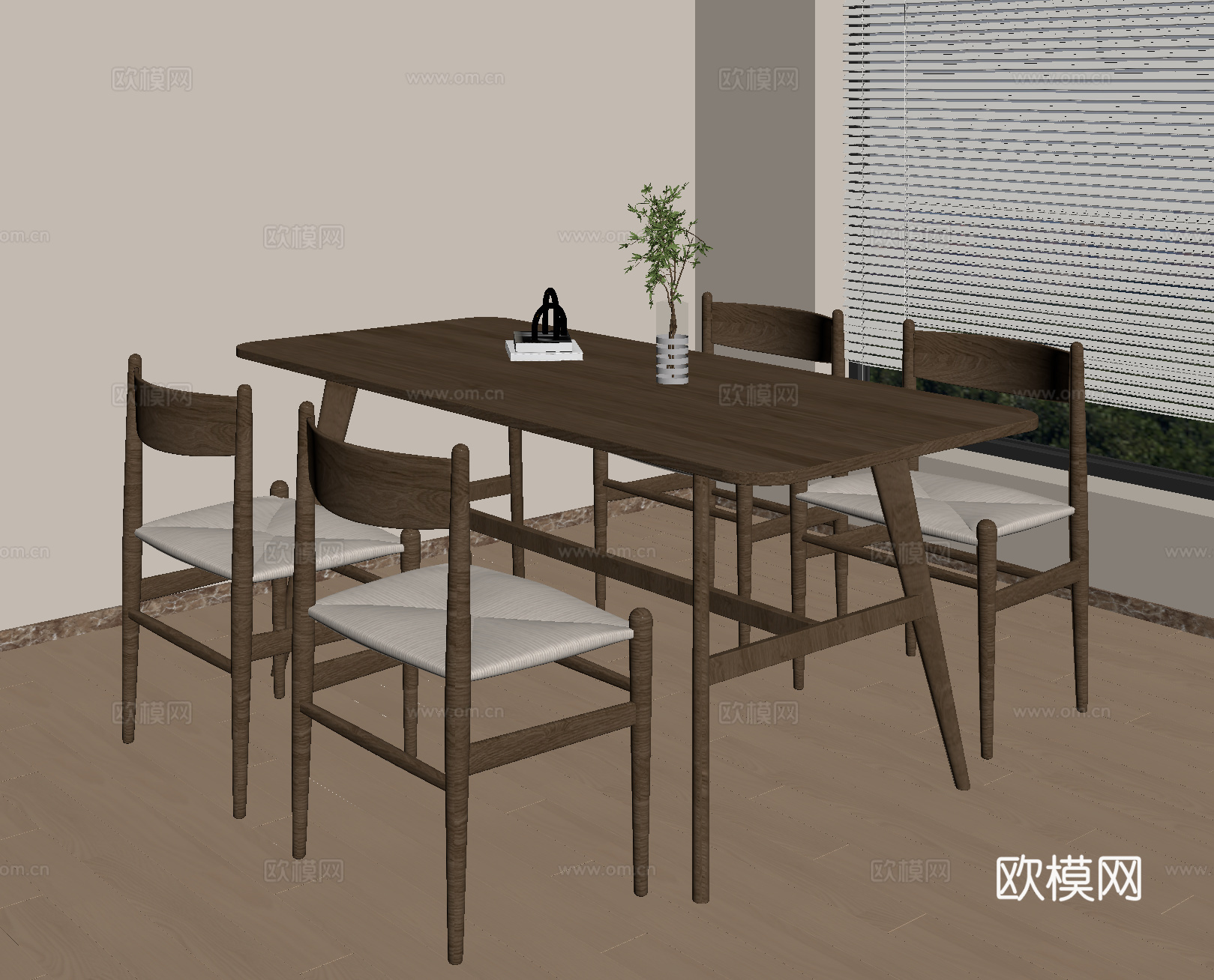 现代北欧餐桌椅 实木餐桌椅su模型