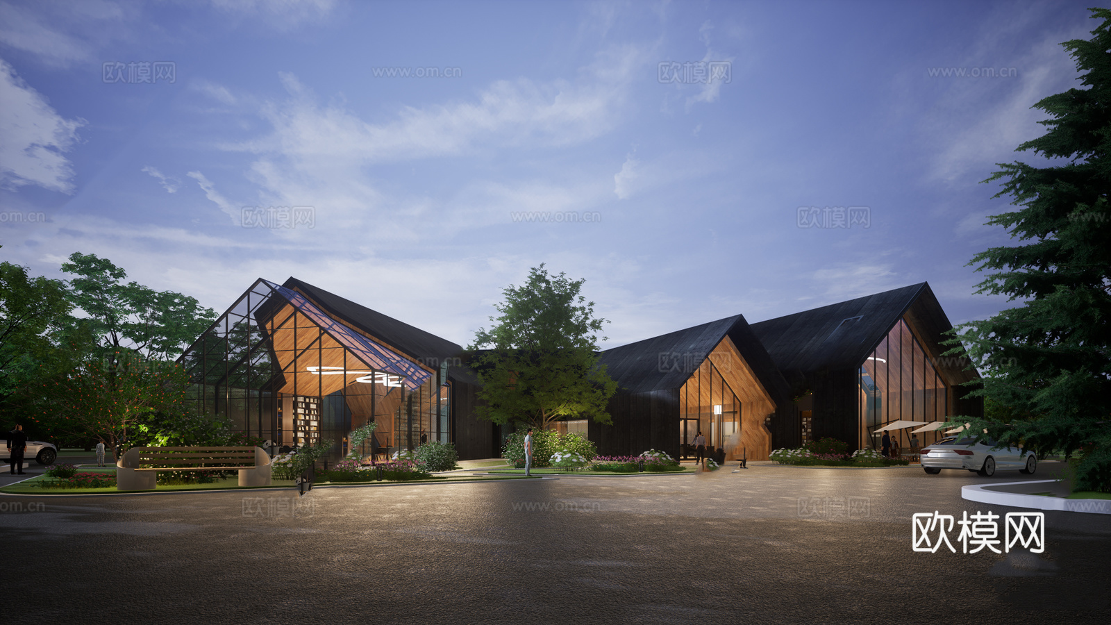 现代游客中心  游客驿站建筑su模型