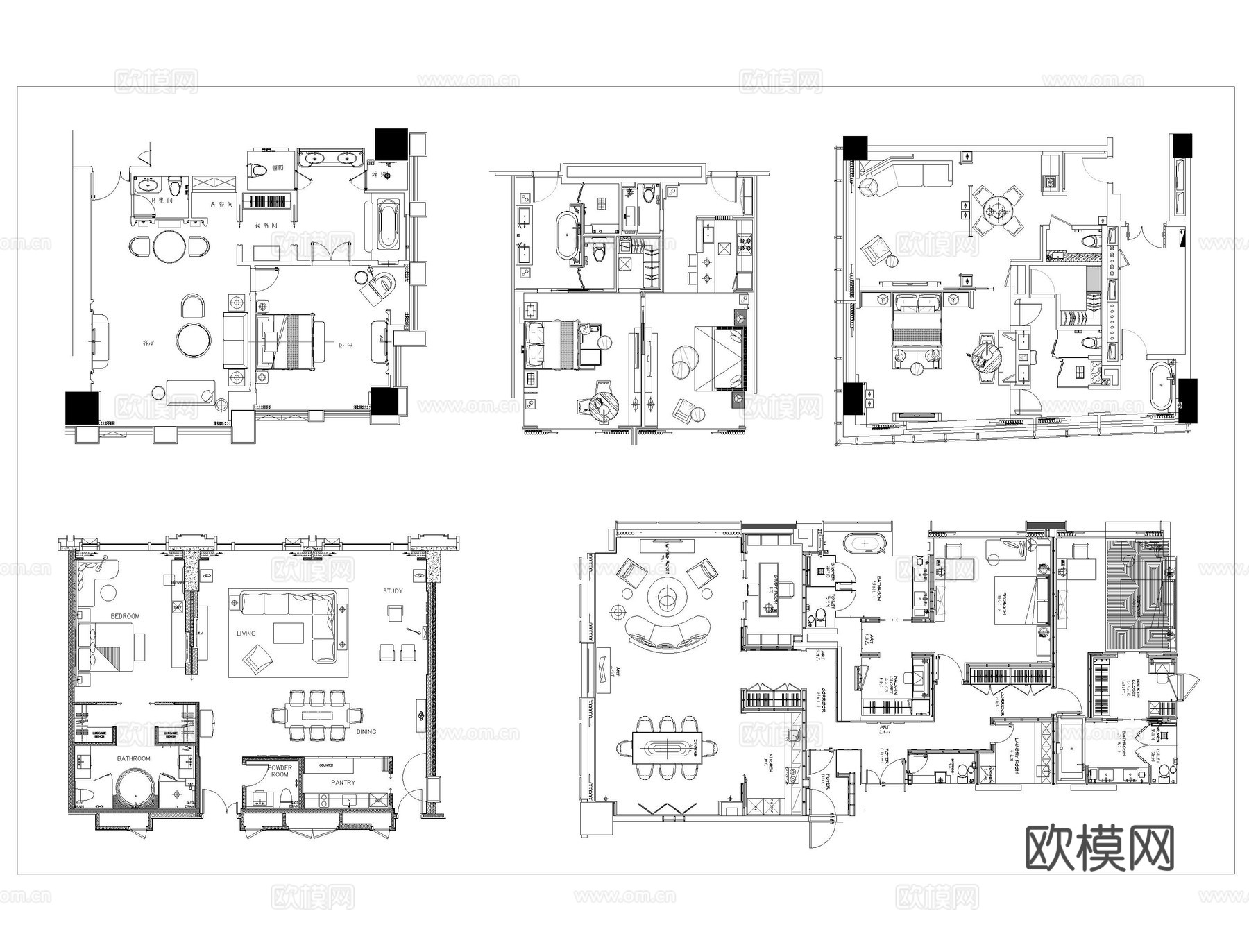 酒店套房CAD平面图库cad施工图