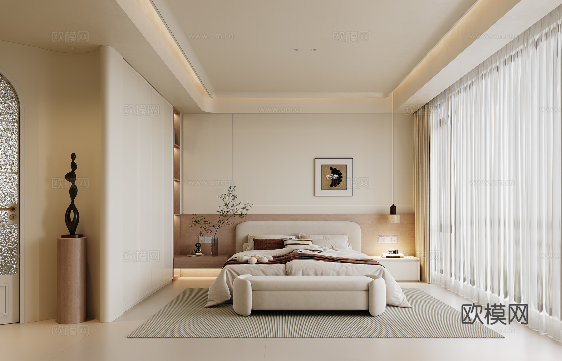 奶油风卧室su模型