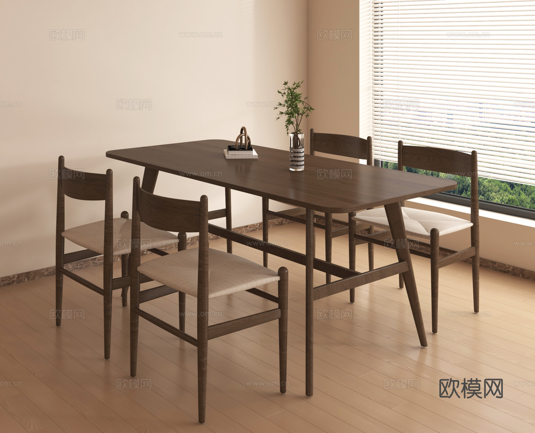 现代北欧餐桌椅 实木餐桌椅su模型