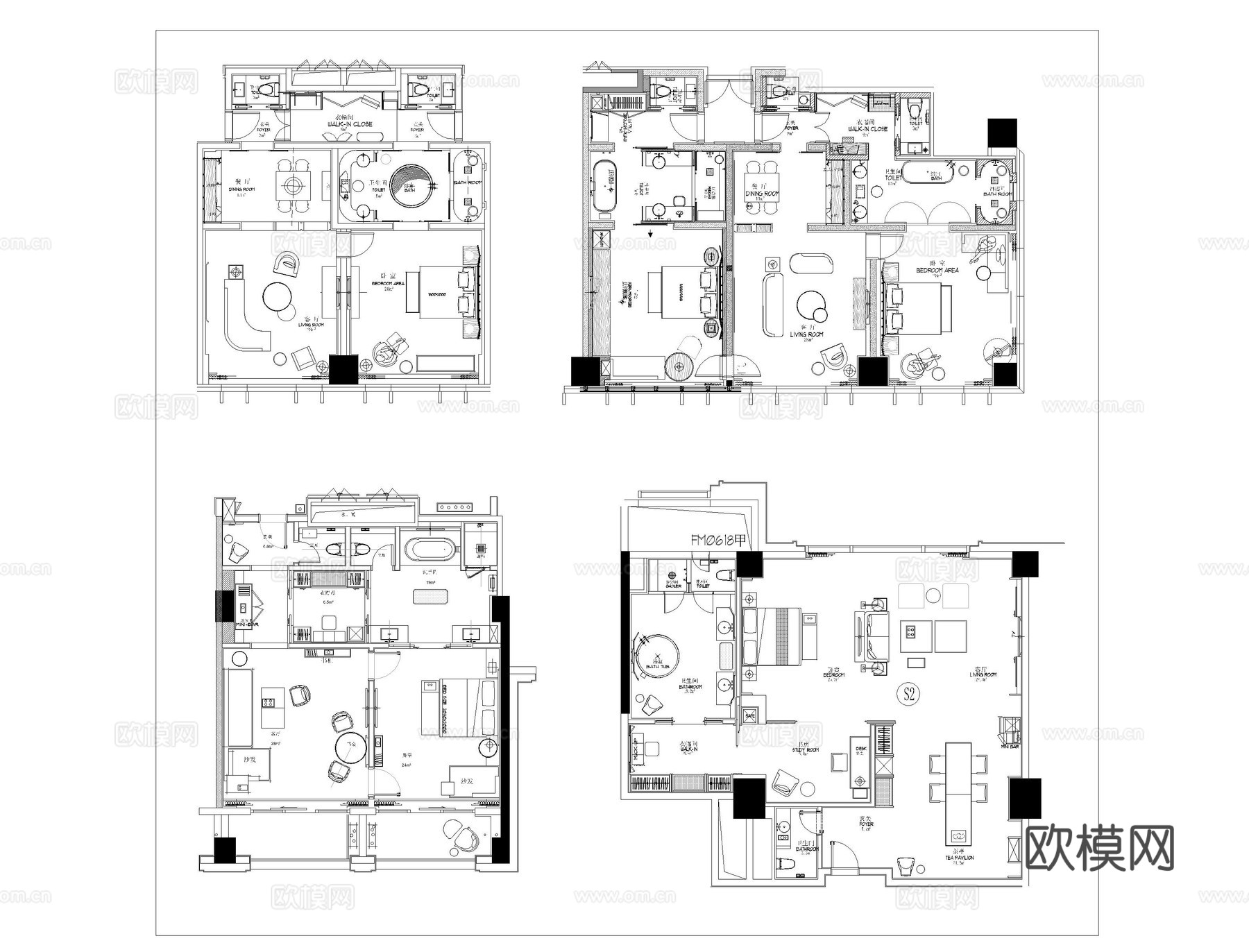 酒店套房CAD平面图库cad施工图