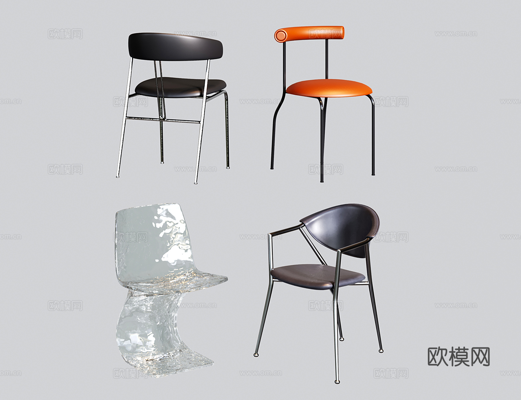 现代餐椅 不锈钢皮质单椅 写字椅su模型