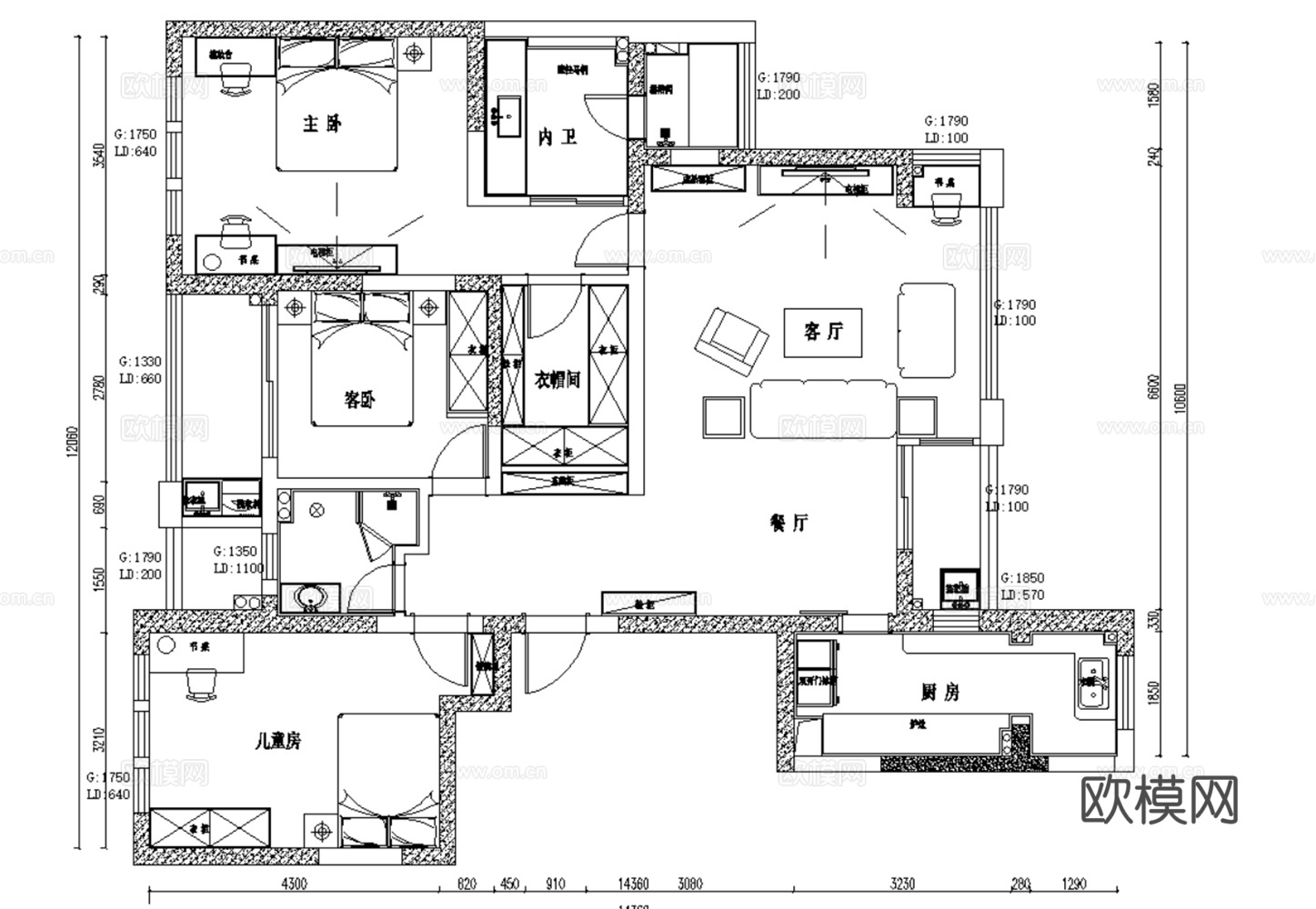 10套北欧风格样板间大平层别墅CAD施工图附效果图cad施工图