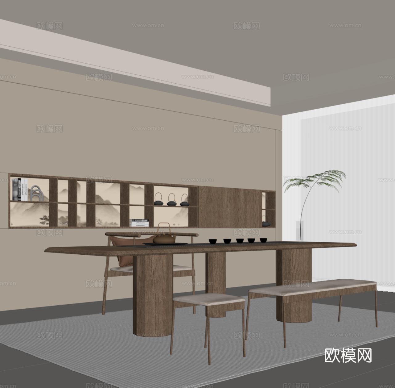 新中式茶室 茶桌椅su模型