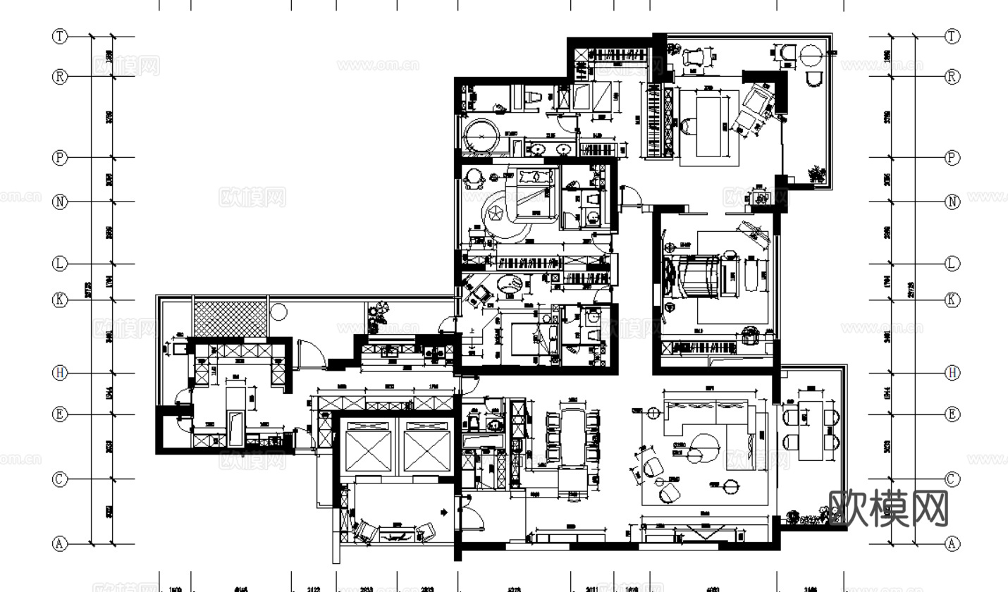 10套现代简约轻奢极简风格样板间大平层别墅CAD施工图附效果cad施工图