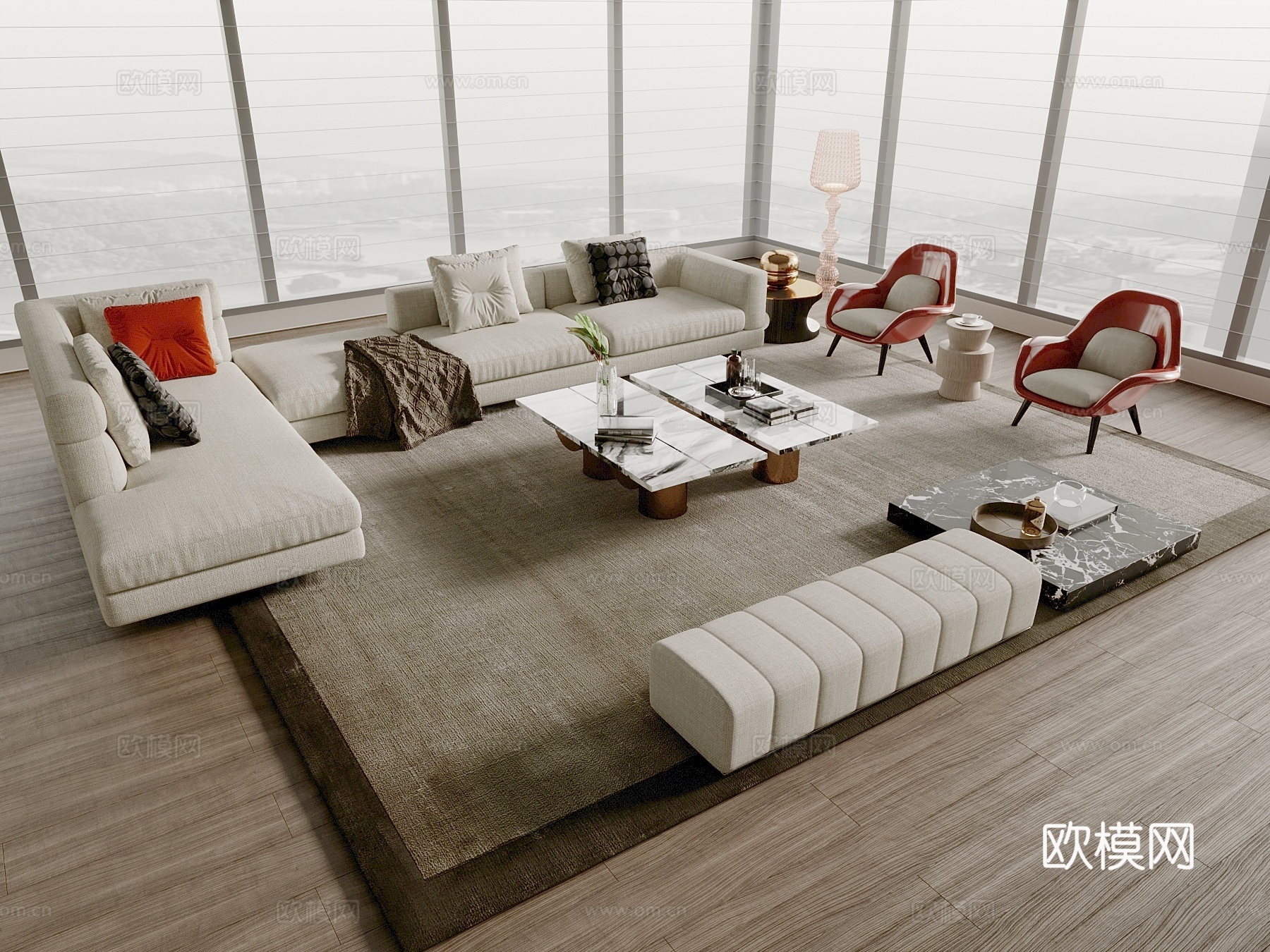 现代沙发茶几组合su模型