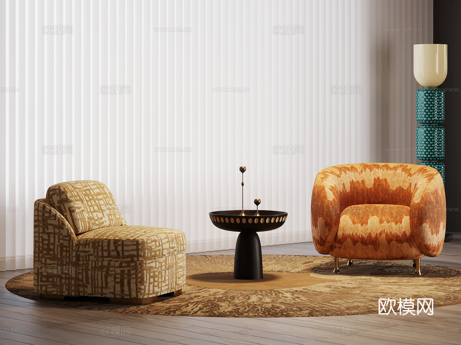 中古风休闲椅边几su模型