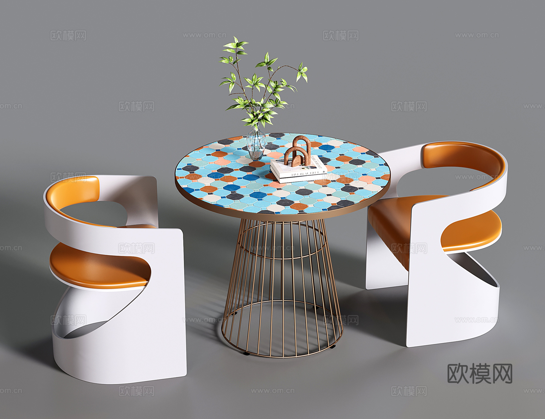 现代休闲桌椅 洽谈桌椅 咖啡厅小餐桌su模型