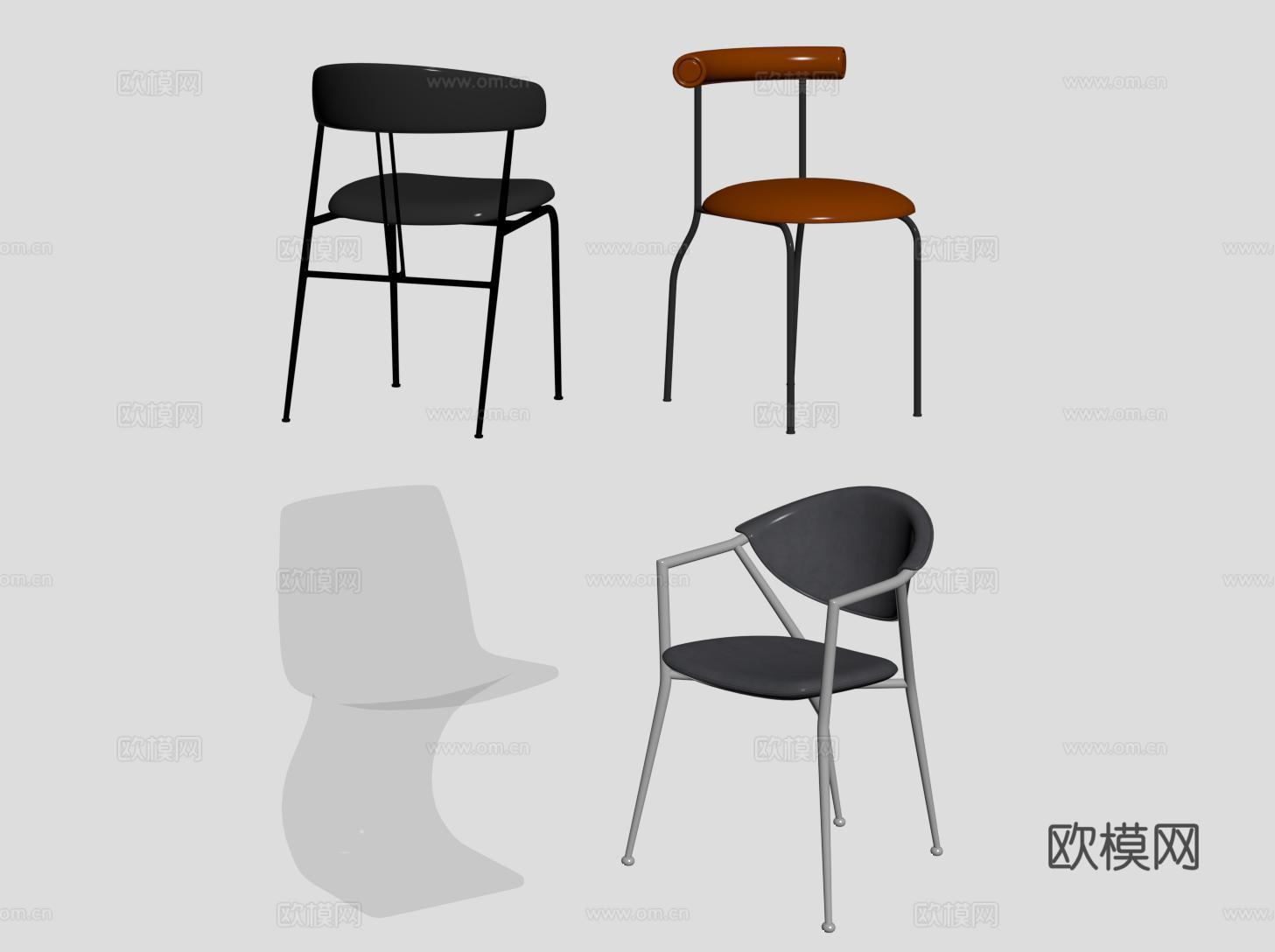 现代餐椅 不锈钢皮质单椅 写字椅su模型