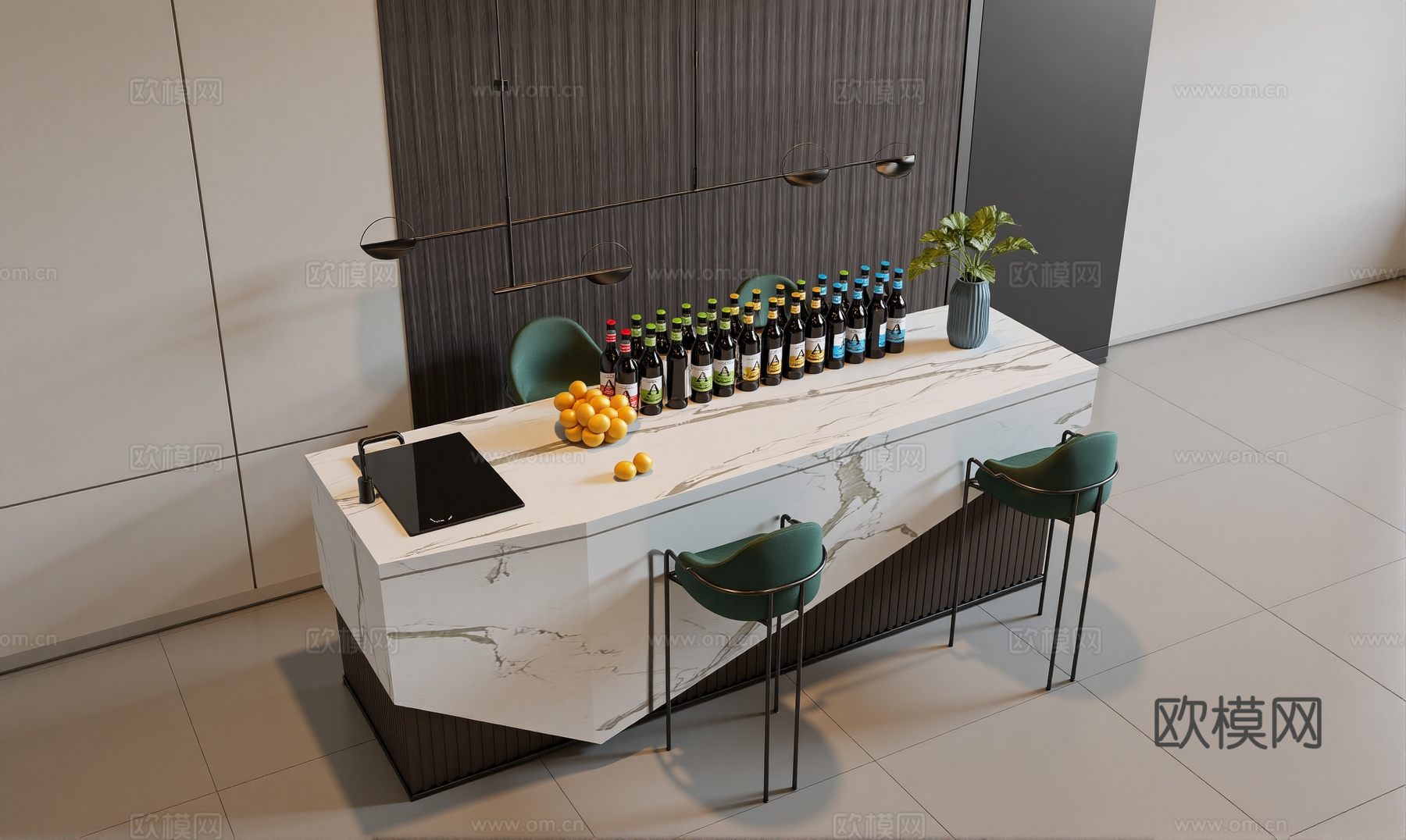 现代水吧区su模型