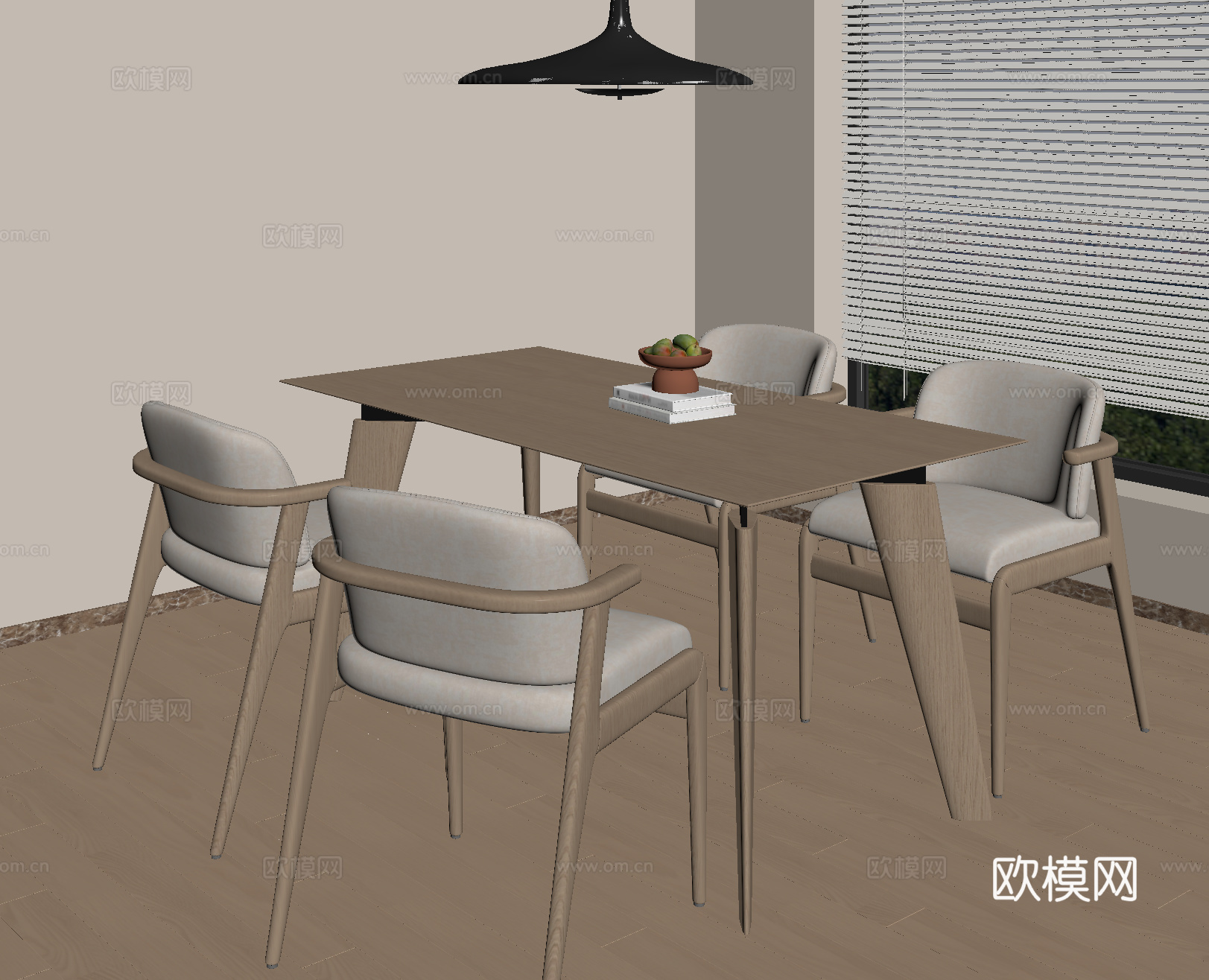 现代北欧餐桌椅 实木餐桌椅su模型