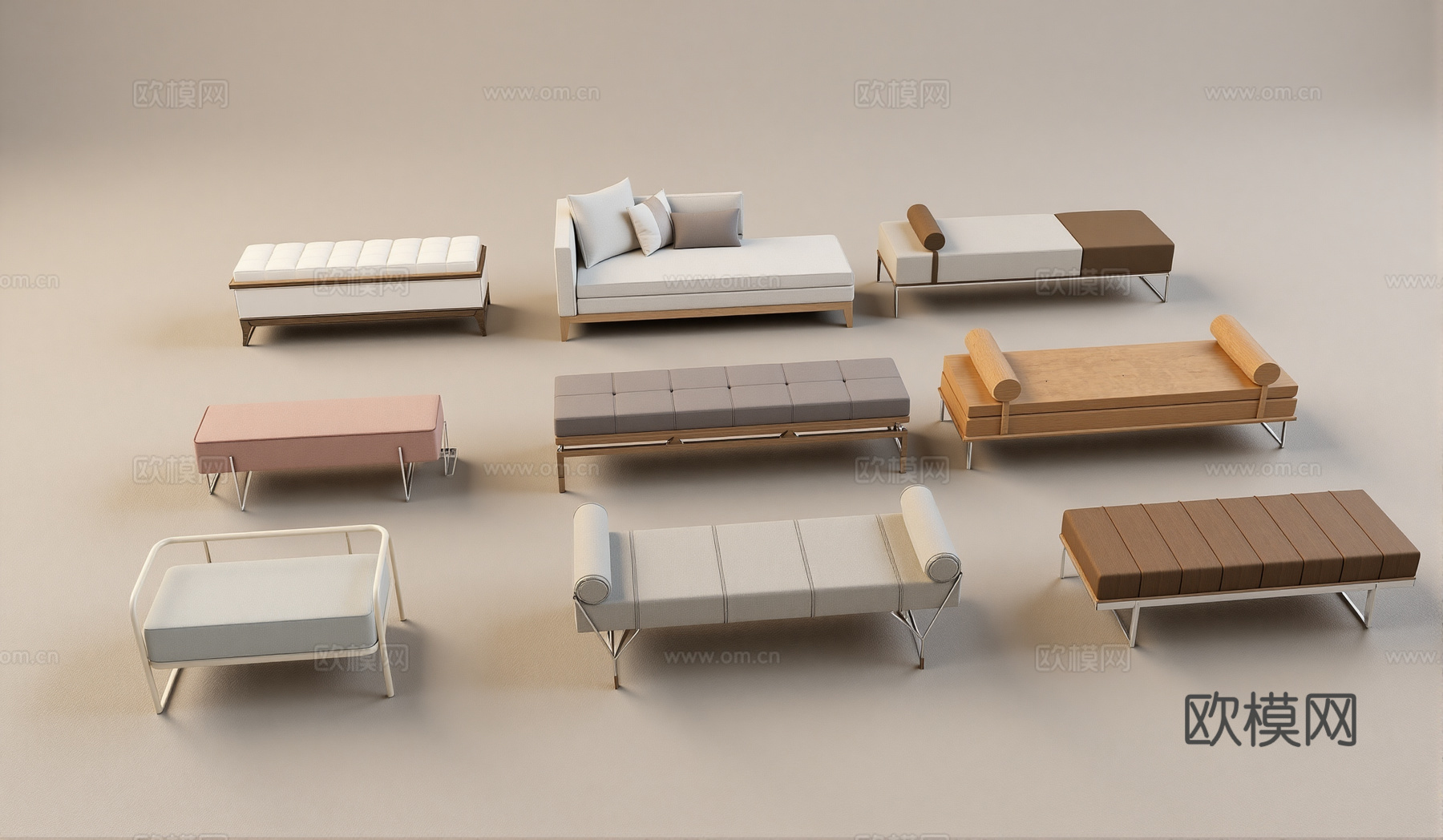 床榻 床尾凳组合贵妃椅su模型