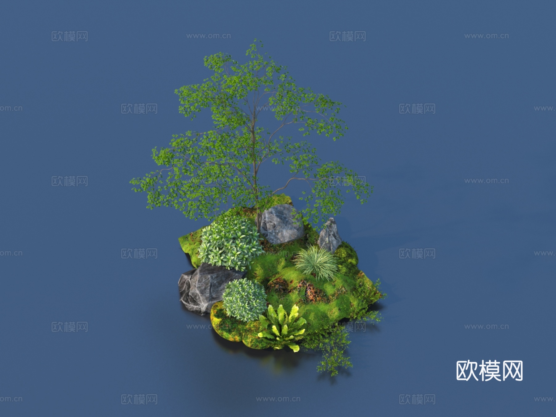 植物 石头灌木草地3d模型