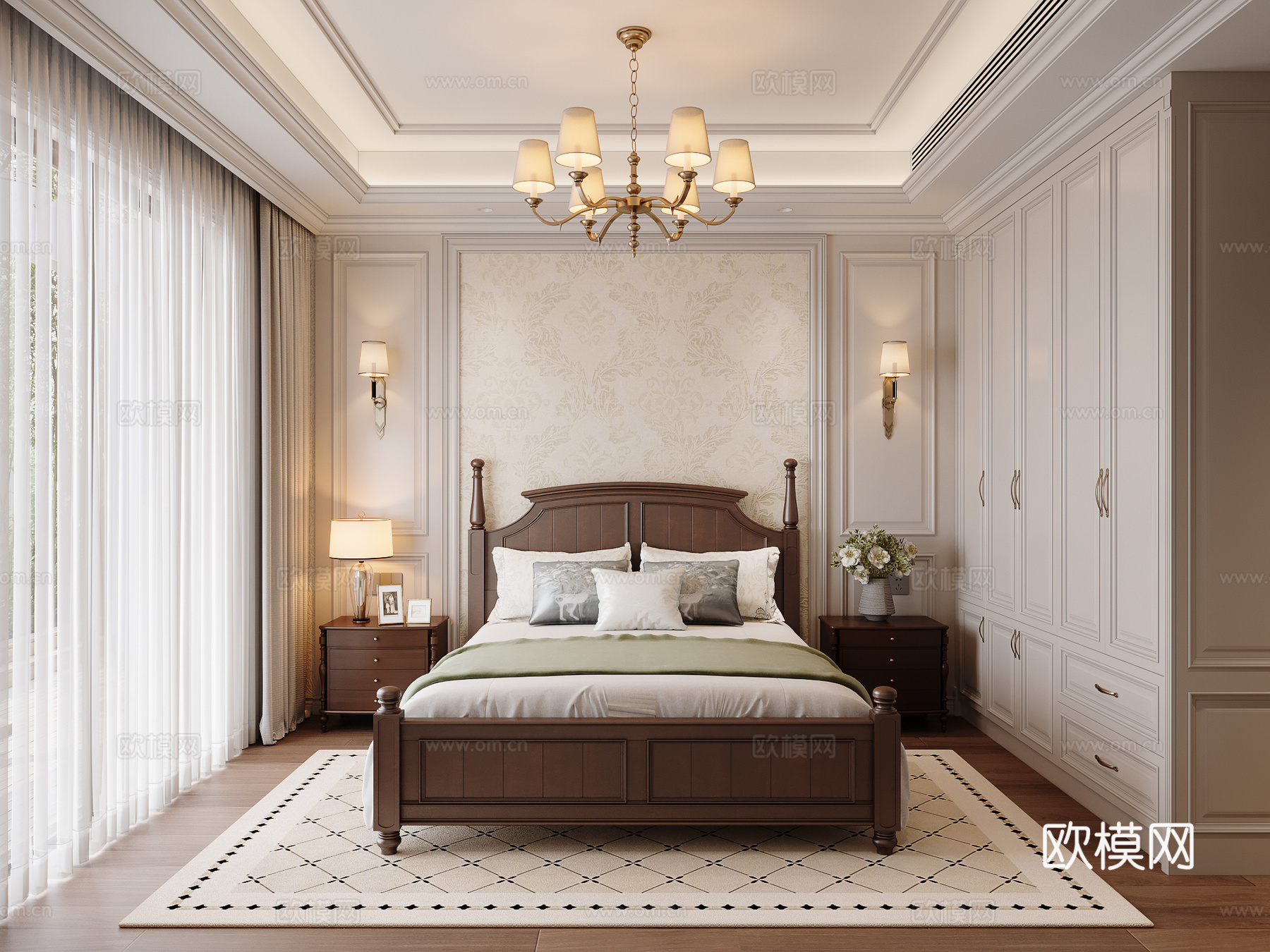 美式卧室su模型