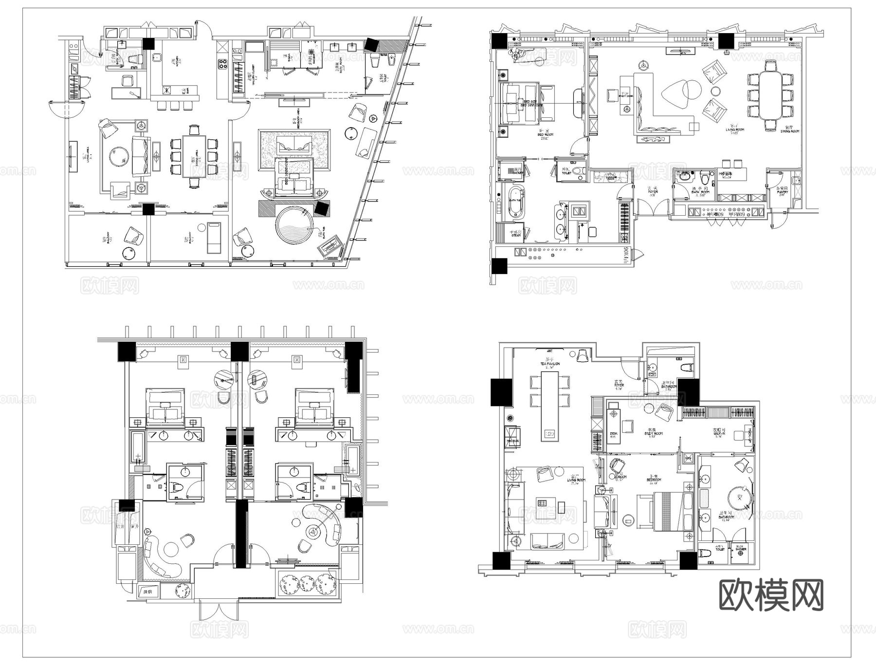 酒店套房CAD平面图库cad施工图