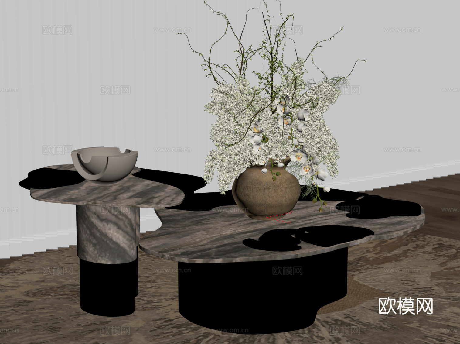 现代茶几 中古风茶几su模型