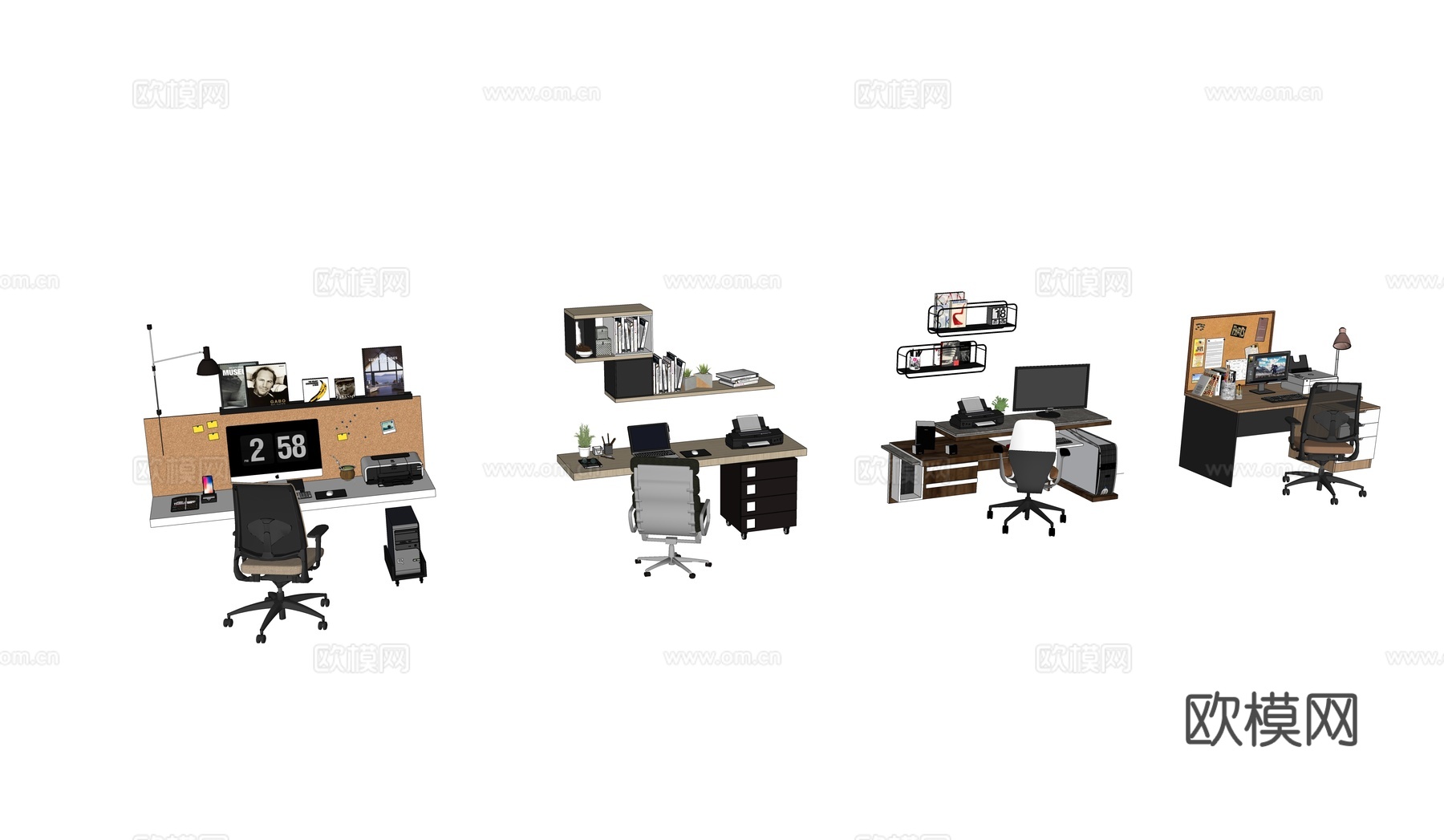 办公室桌椅组合su模型
