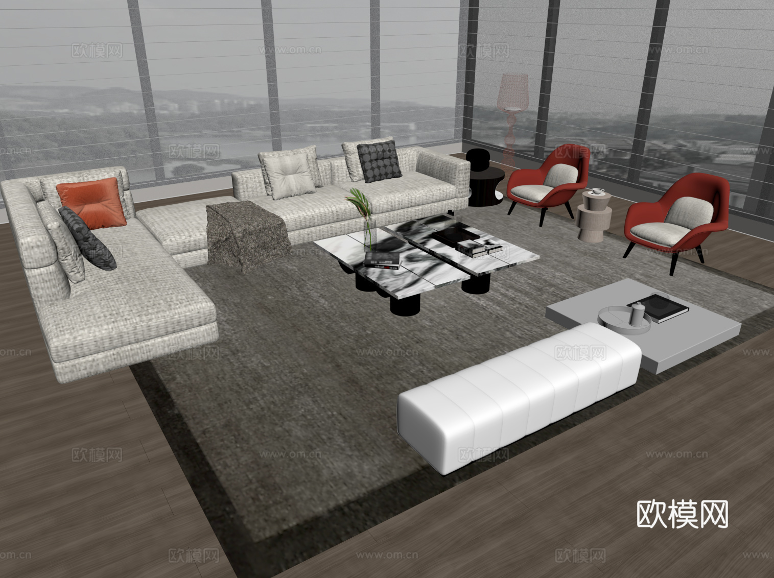 现代沙发茶几组合su模型