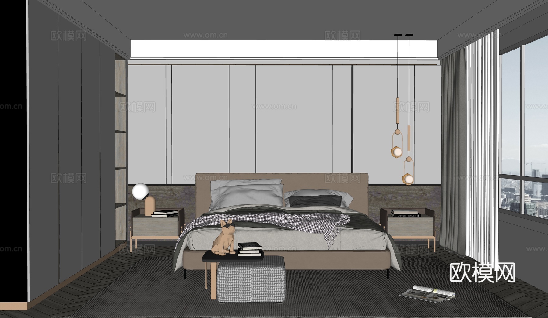 现代卧室su模型