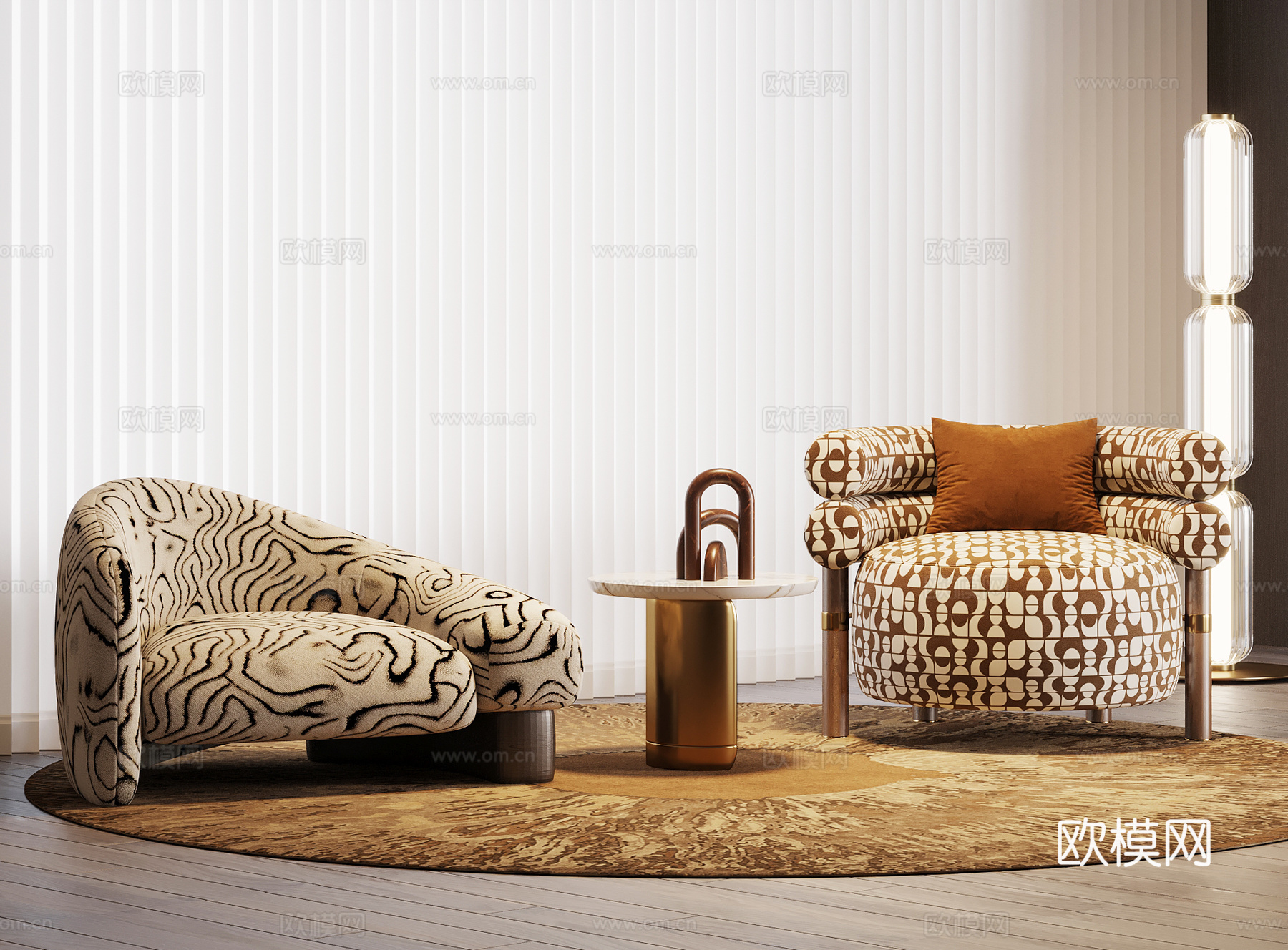 中古风休闲椅边几su模型