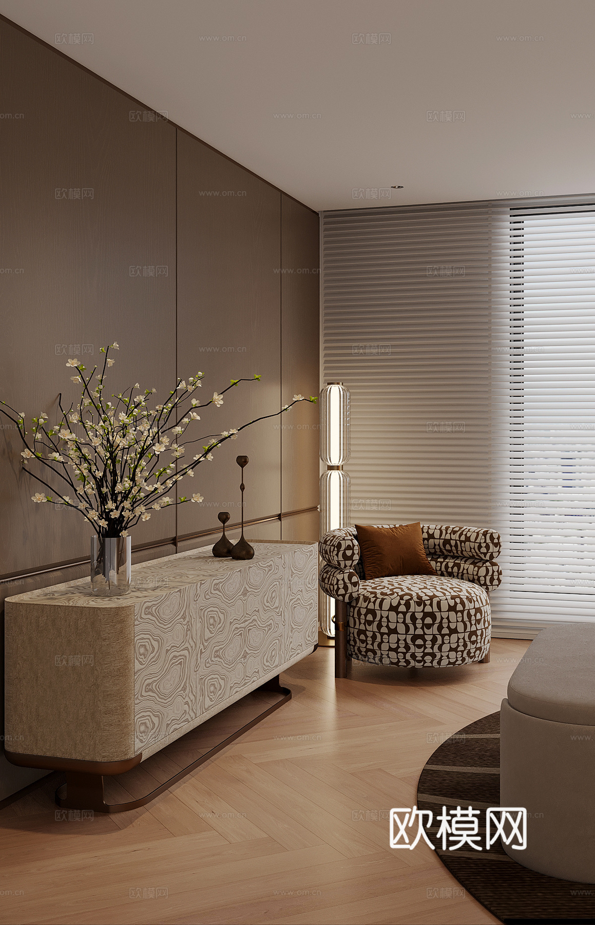 现代边柜 装饰柜 休闲椅su模型下载（渲染图1）