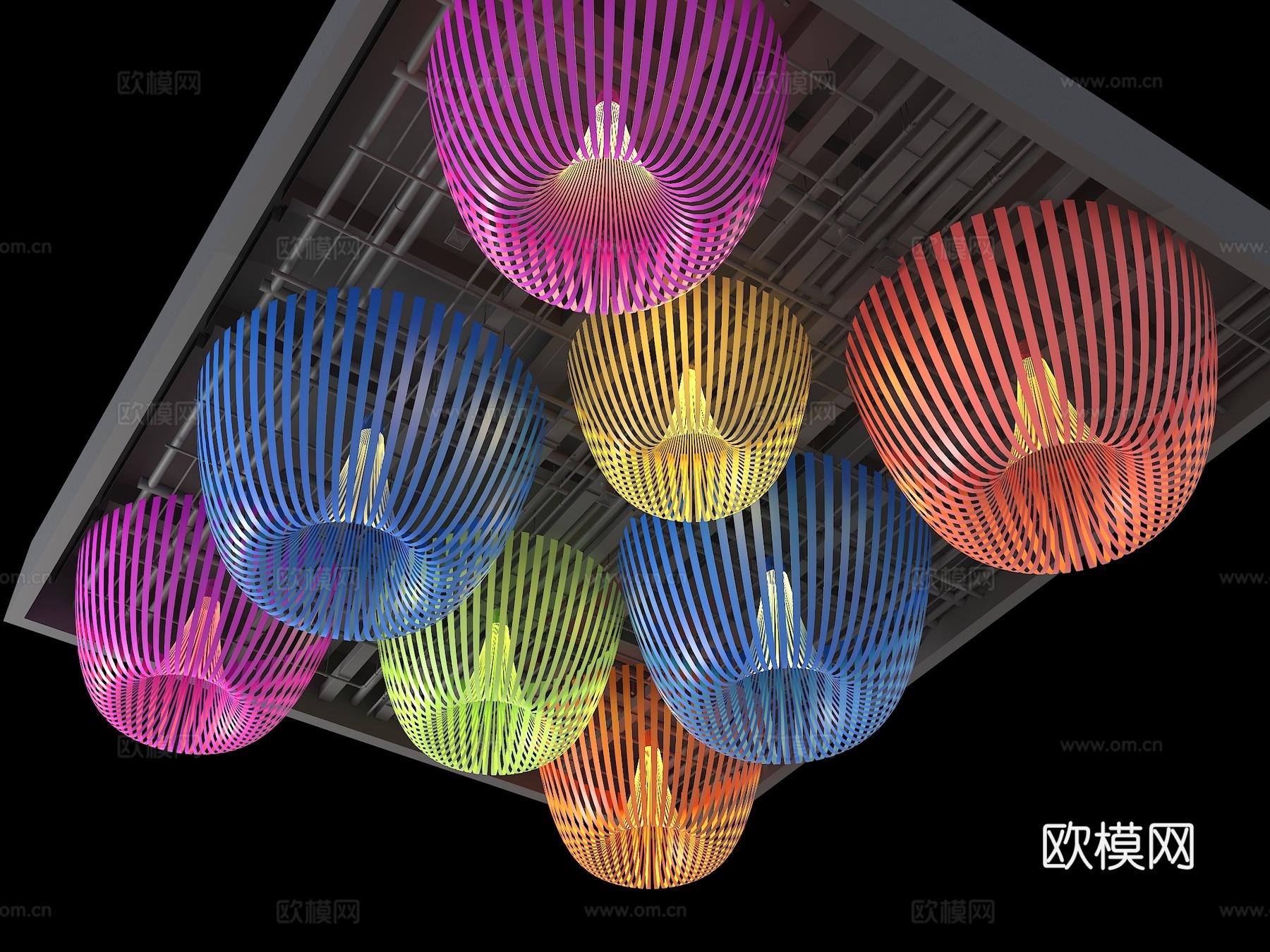 彩色吊顶 艺术吊顶 工装吊顶 水母吊顶 美术馆吊顶 现代吊顶su模型