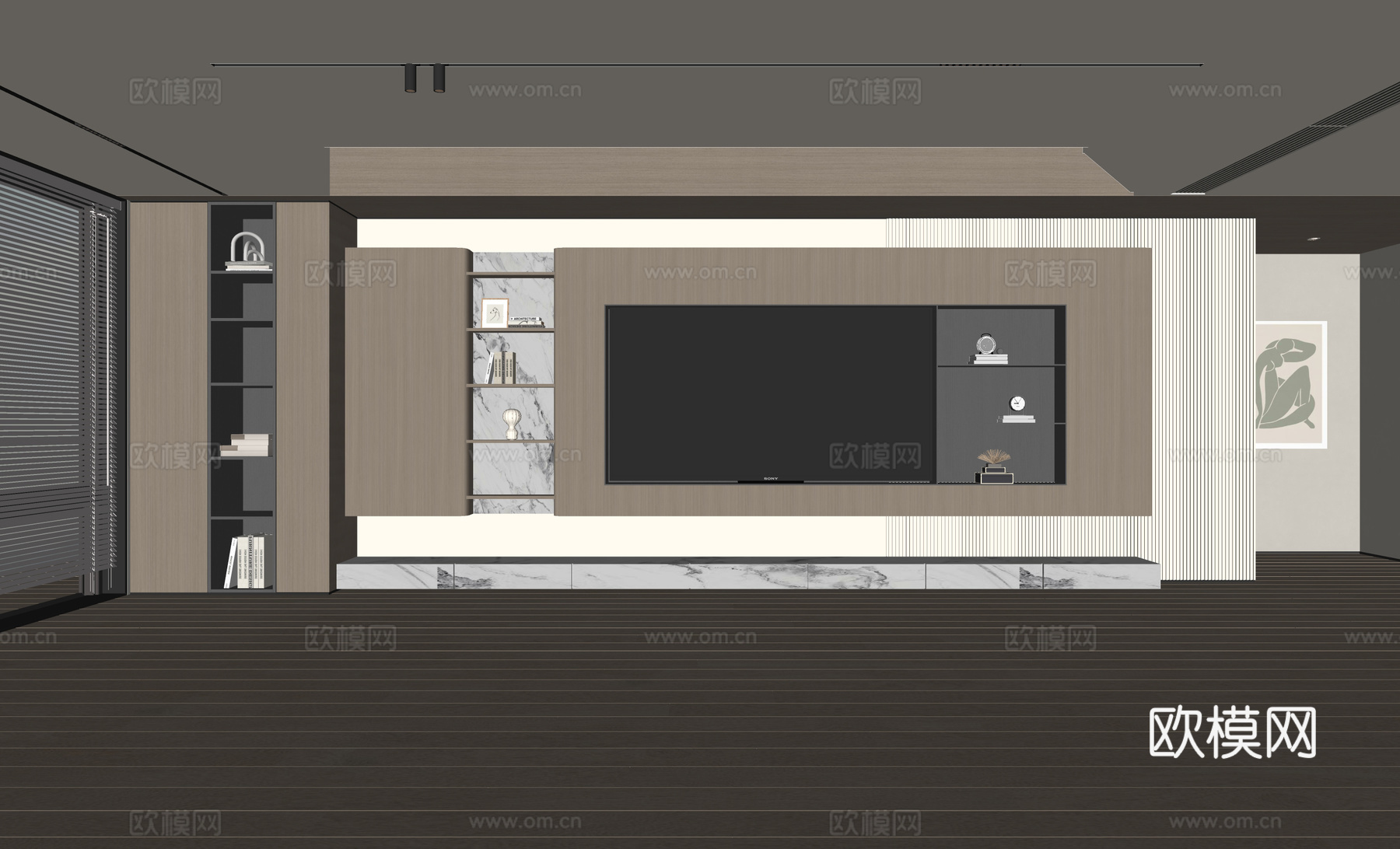 现代客厅 奶油客厅 电视背景墙 客厅背景 奶油风背景墙su模型下载（渲染图2）