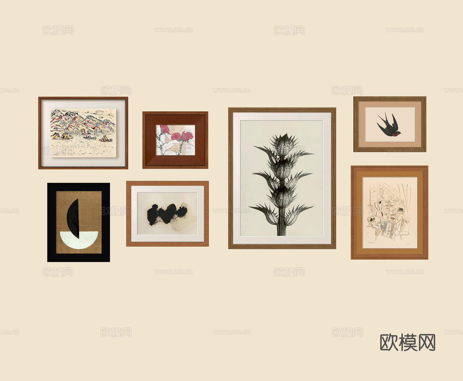 法式中古挂画组合su模型