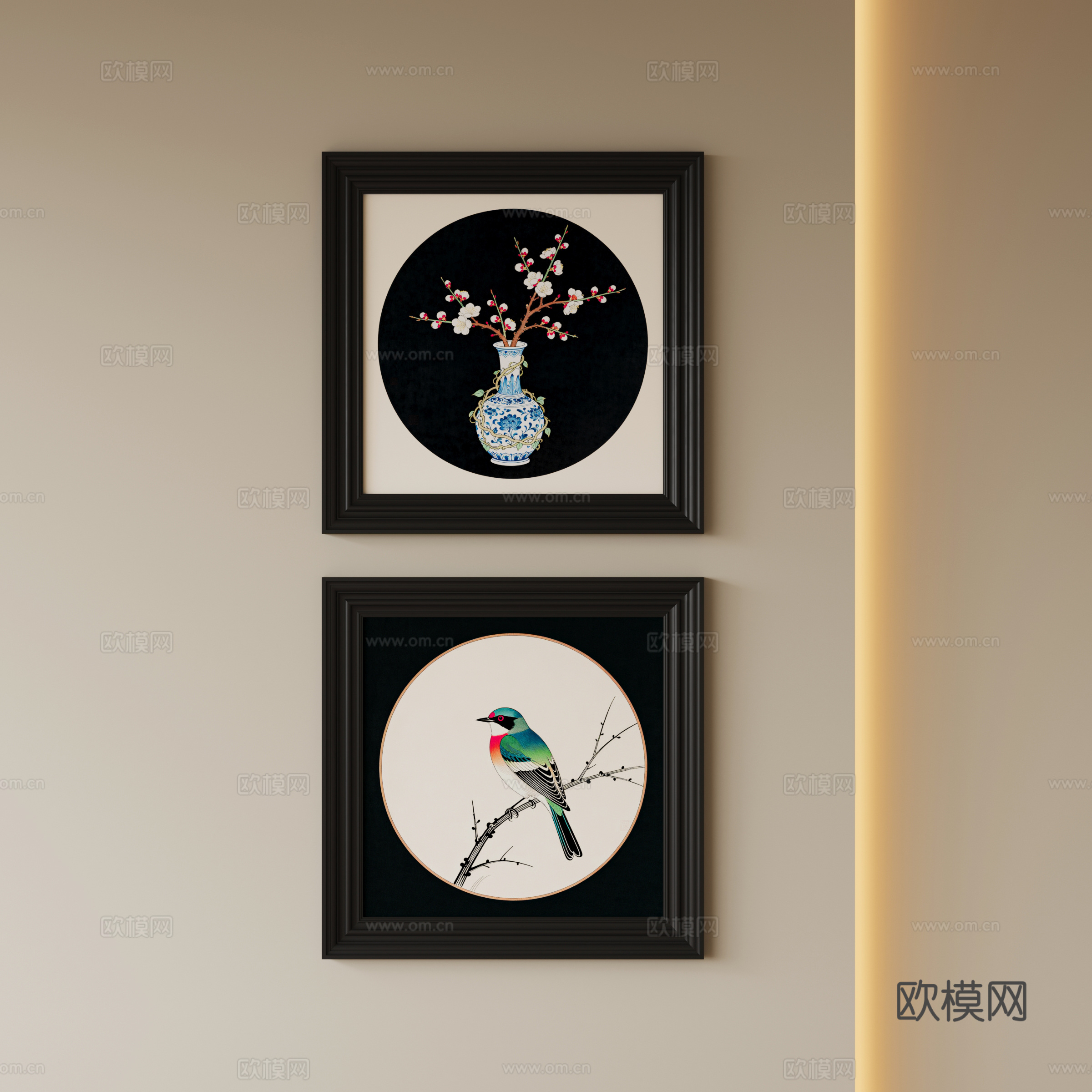 中古风工笔画挂画su模型