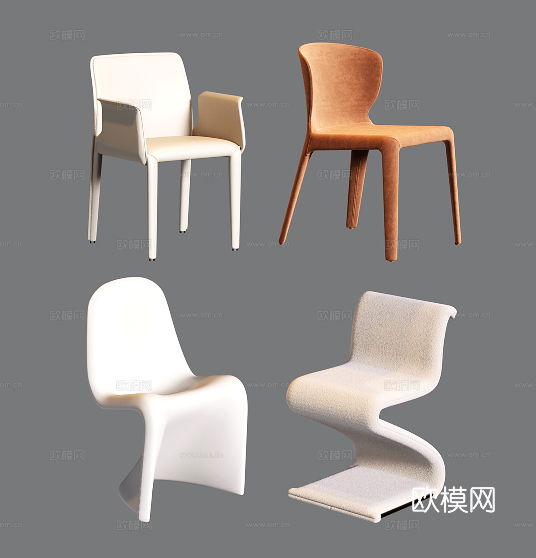 奶油风现代餐椅 皮质单椅su模型