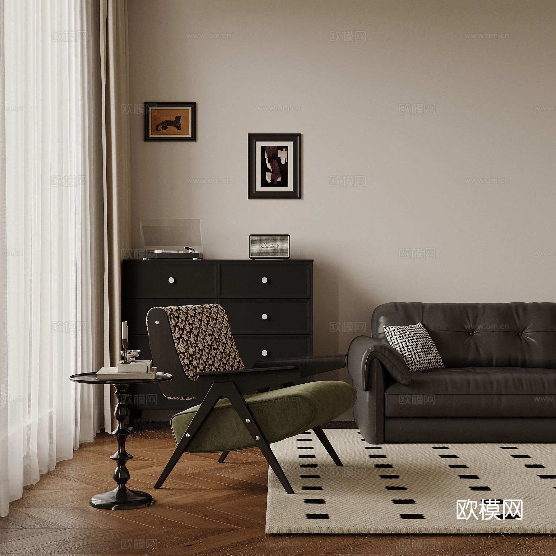法式休闲椅 斗柜 边柜 沙发su模型