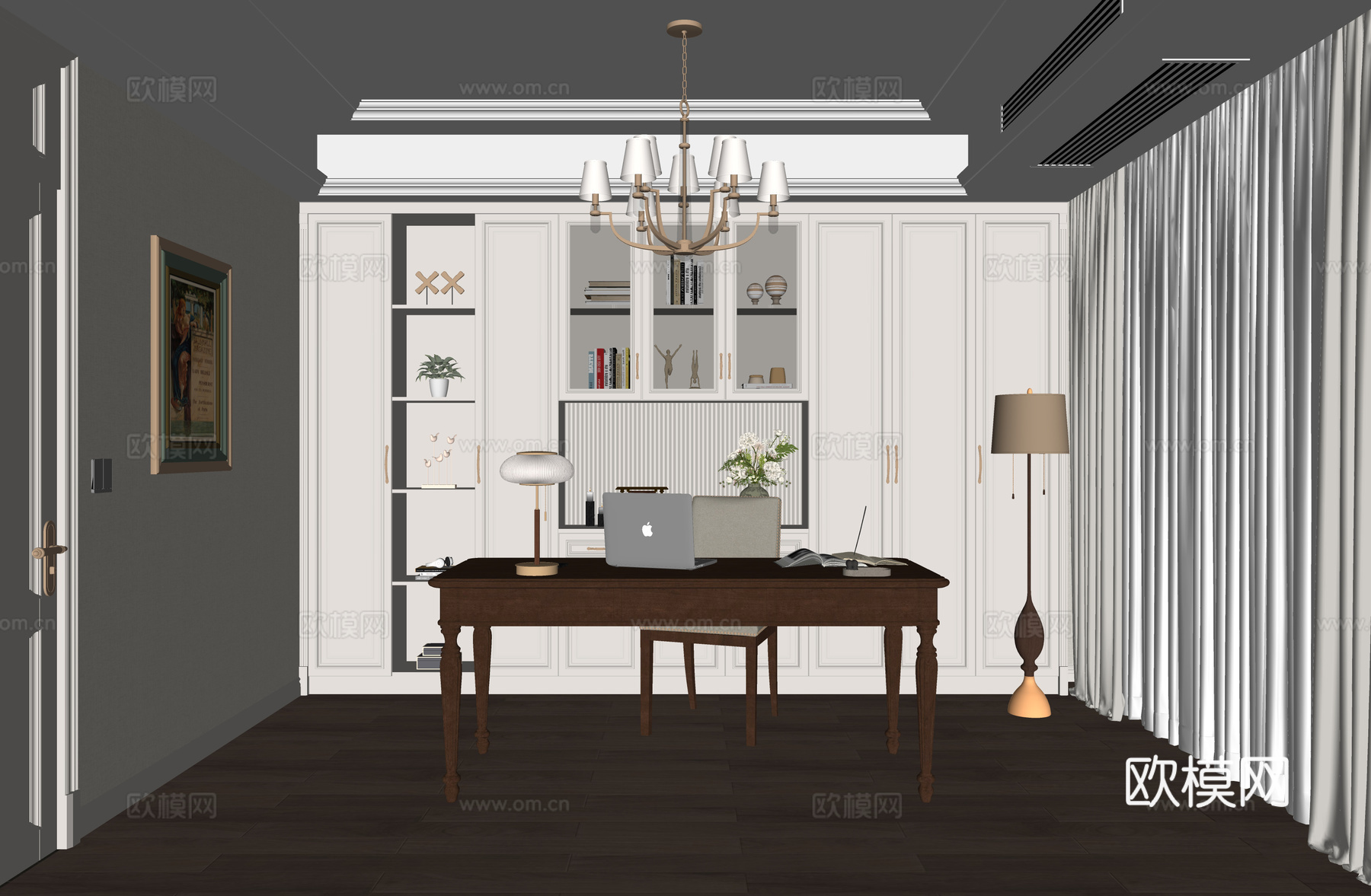 美式书房su模型