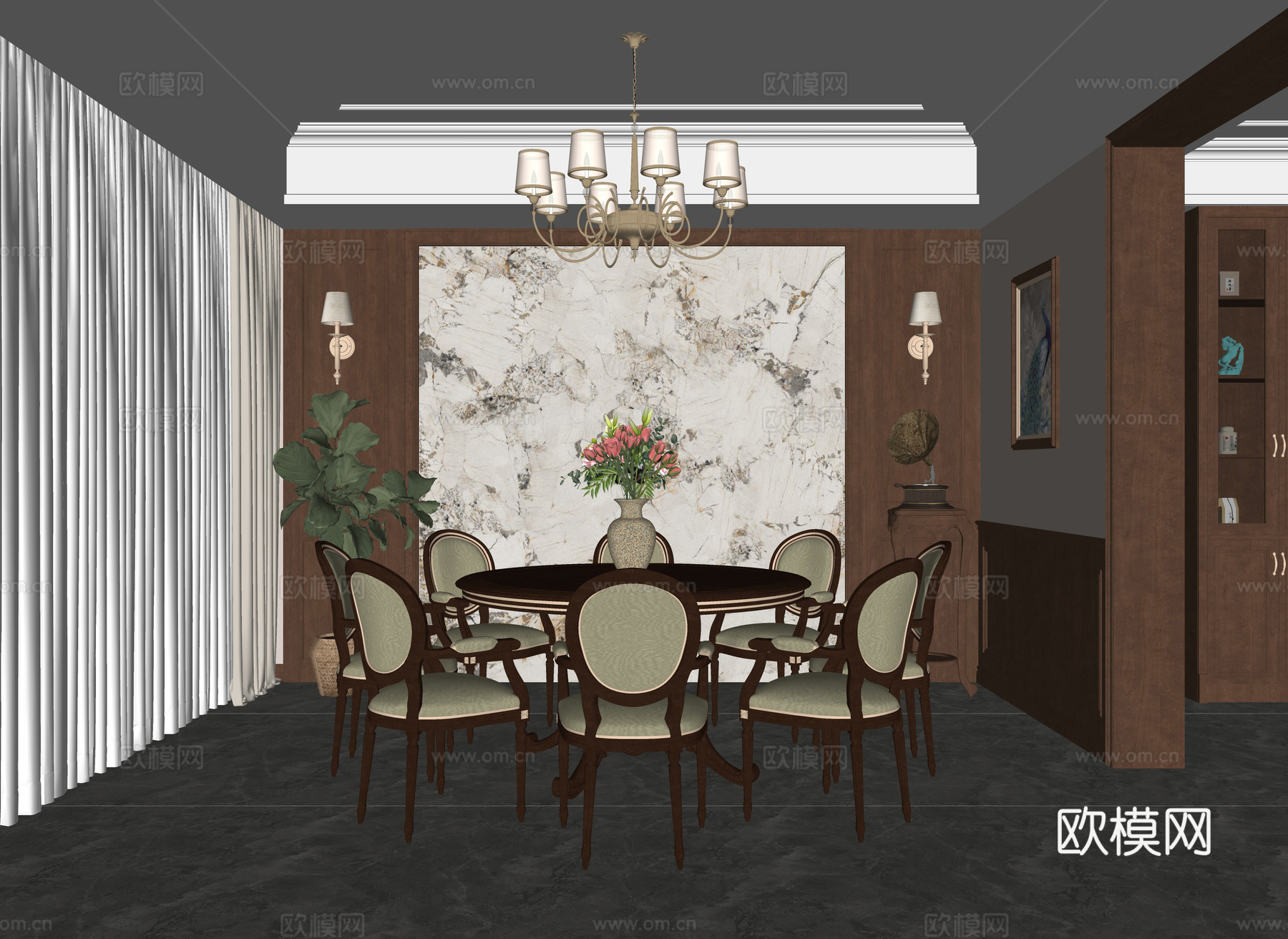 美式餐厅su模型