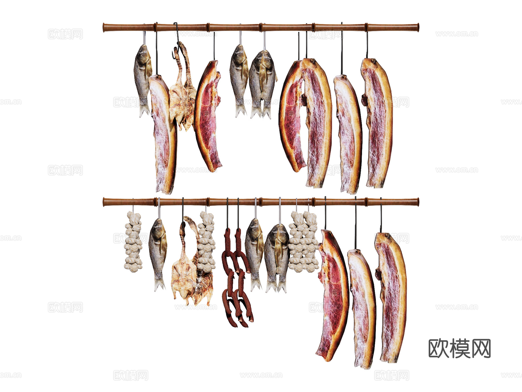 腊鱼腊肉装饰挂件su模型su模型下载（渲染图1）